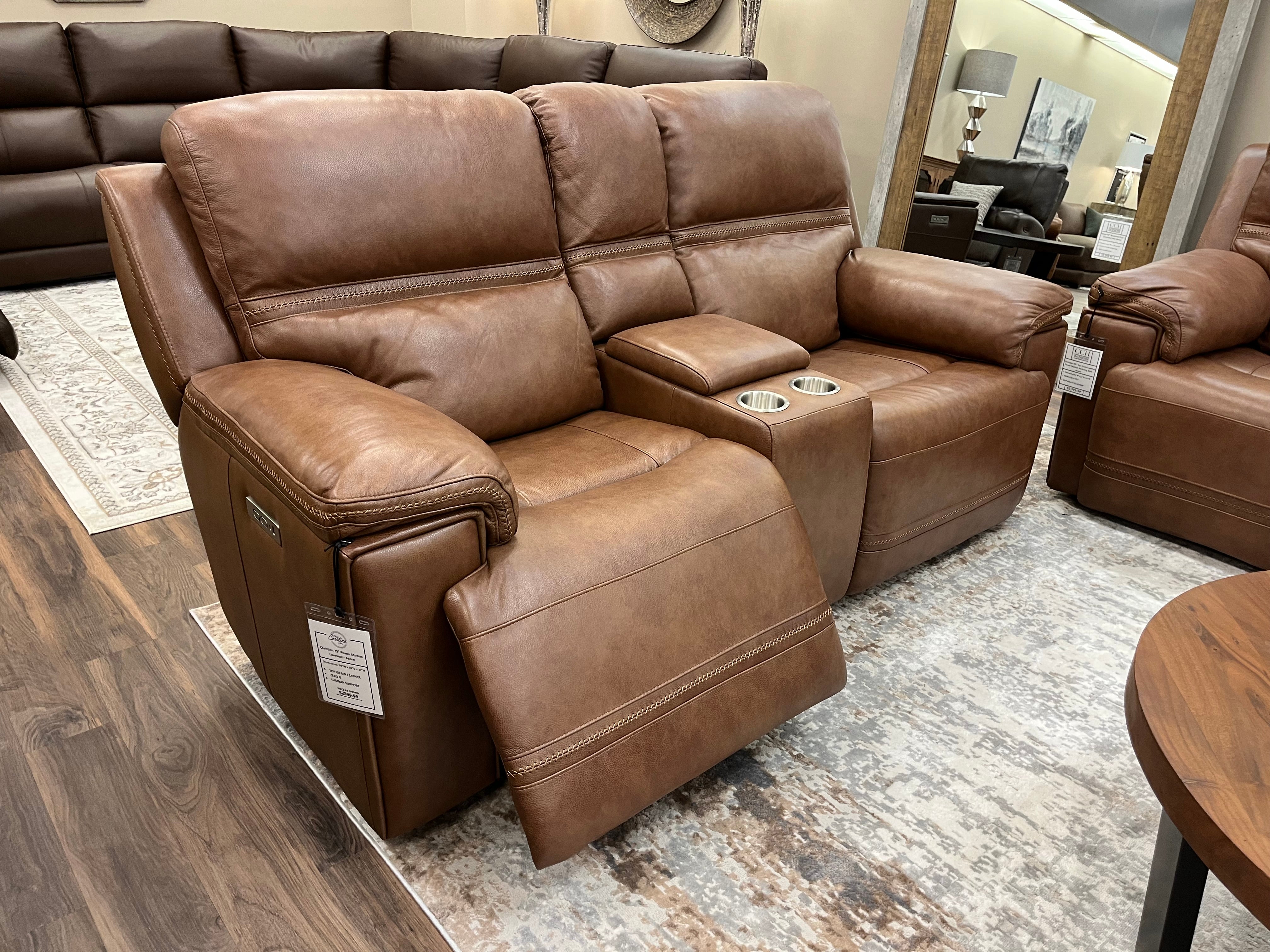 Christian 79" Top Grain Leather Power Motion Reclining Loveseat - Acorn