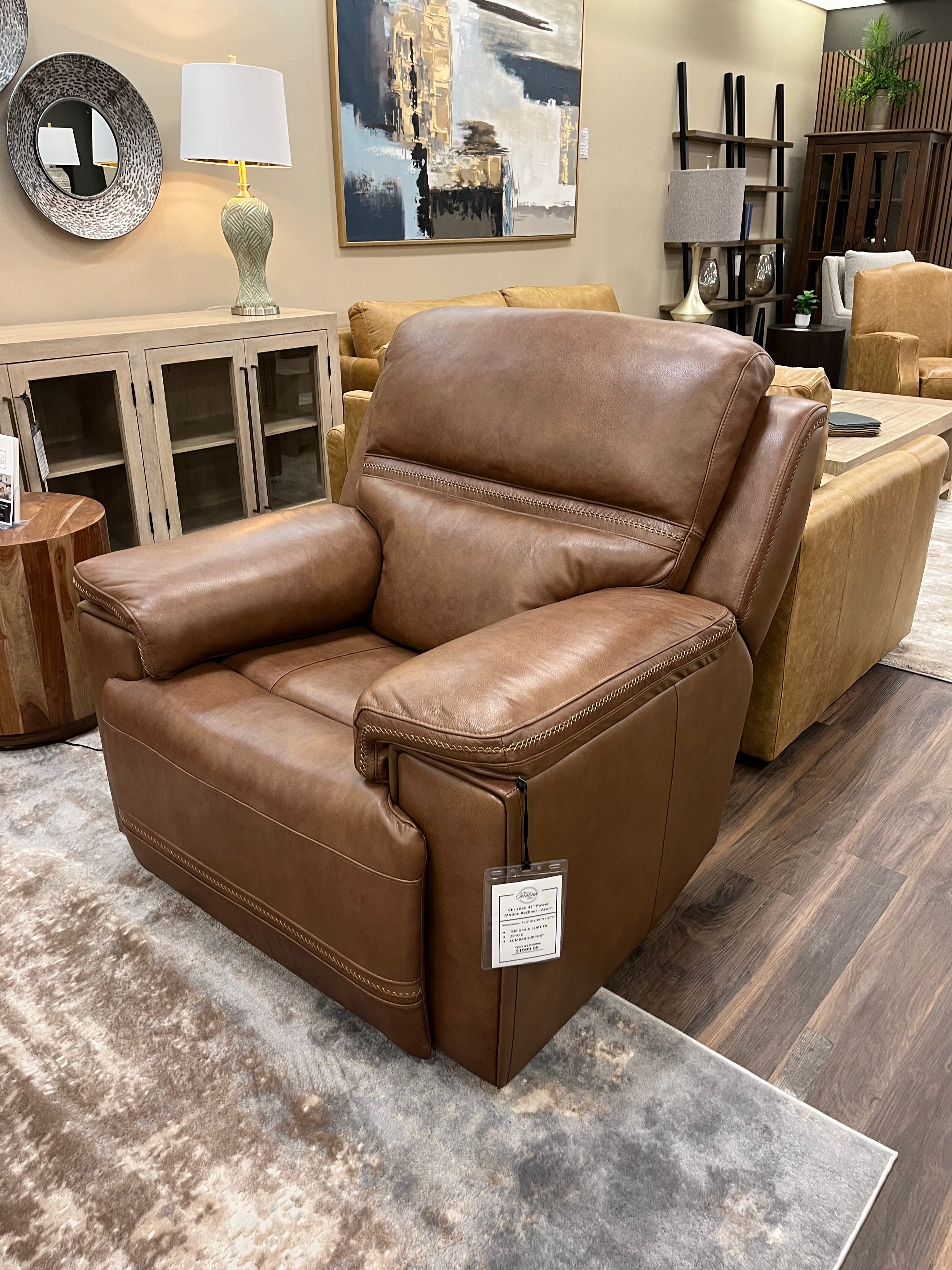 Christian 42" Top Grain Leather Power Motion Reclining Chair - Acorn