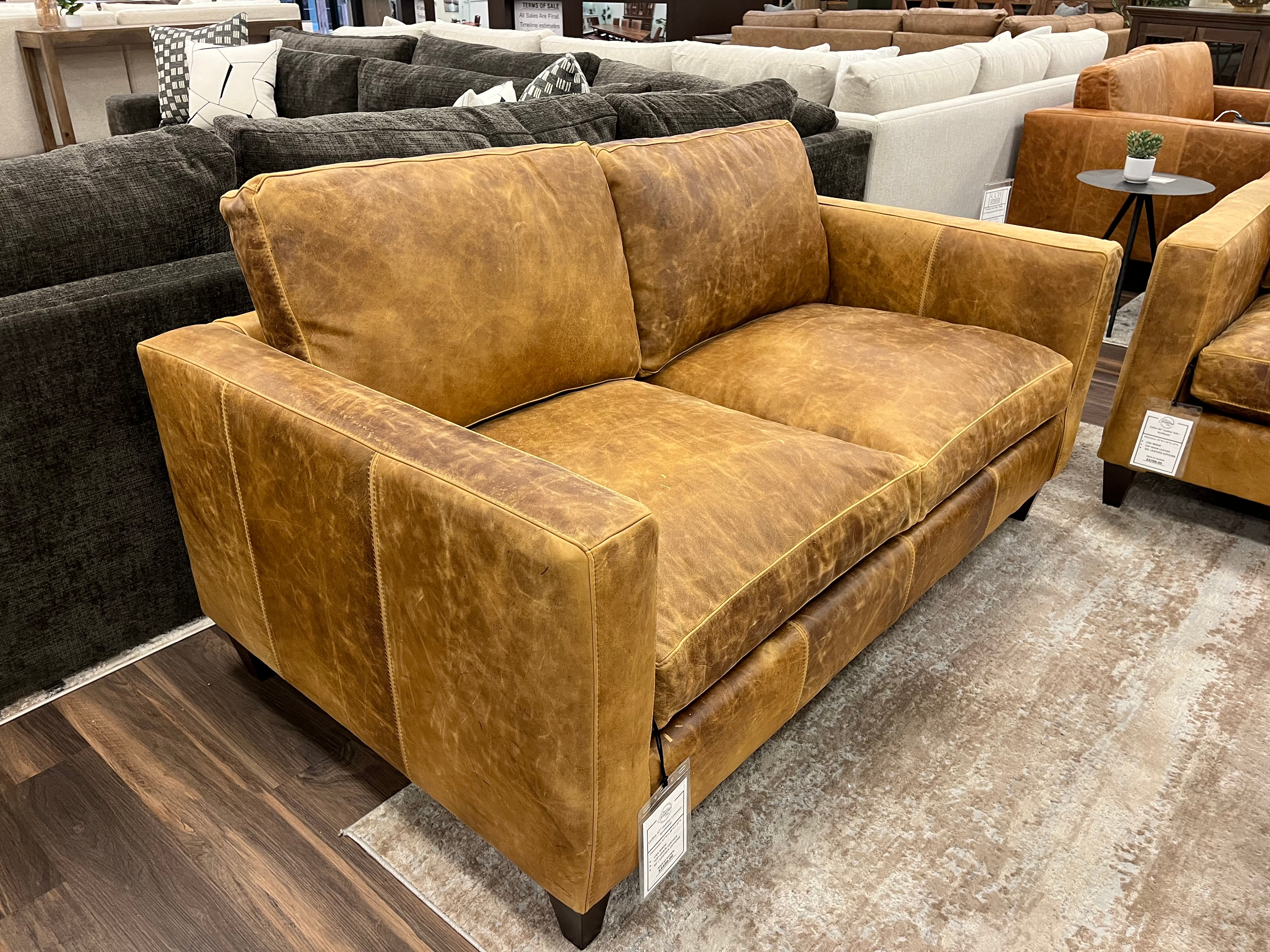 Colton 67" 2 Cushion Top Grain Leather Loveseat - Preserve Sunflower