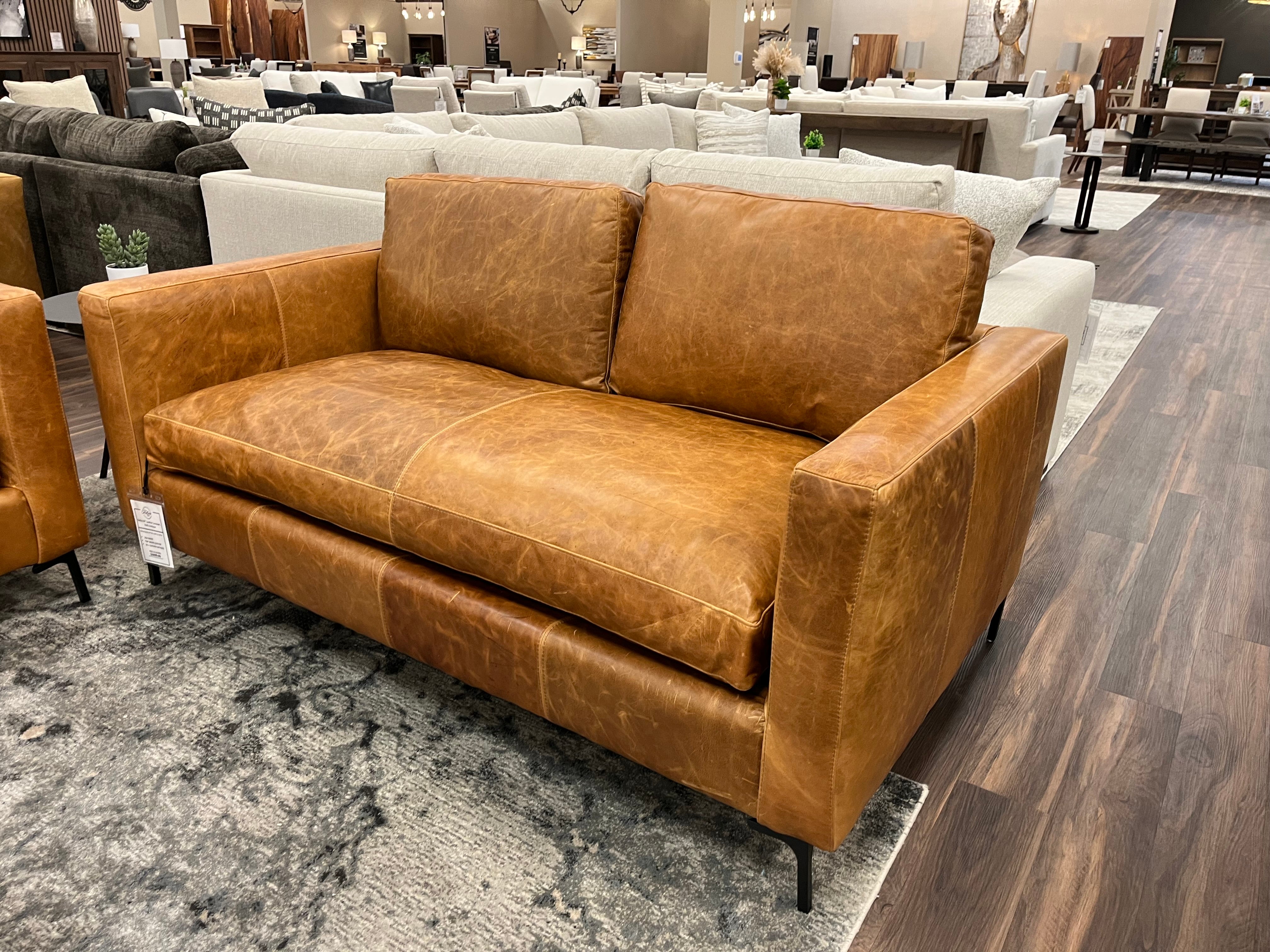 Dallas 67" Bench Cushion Top Grain Leather Loveseat - Hollis Tobacco + Antique