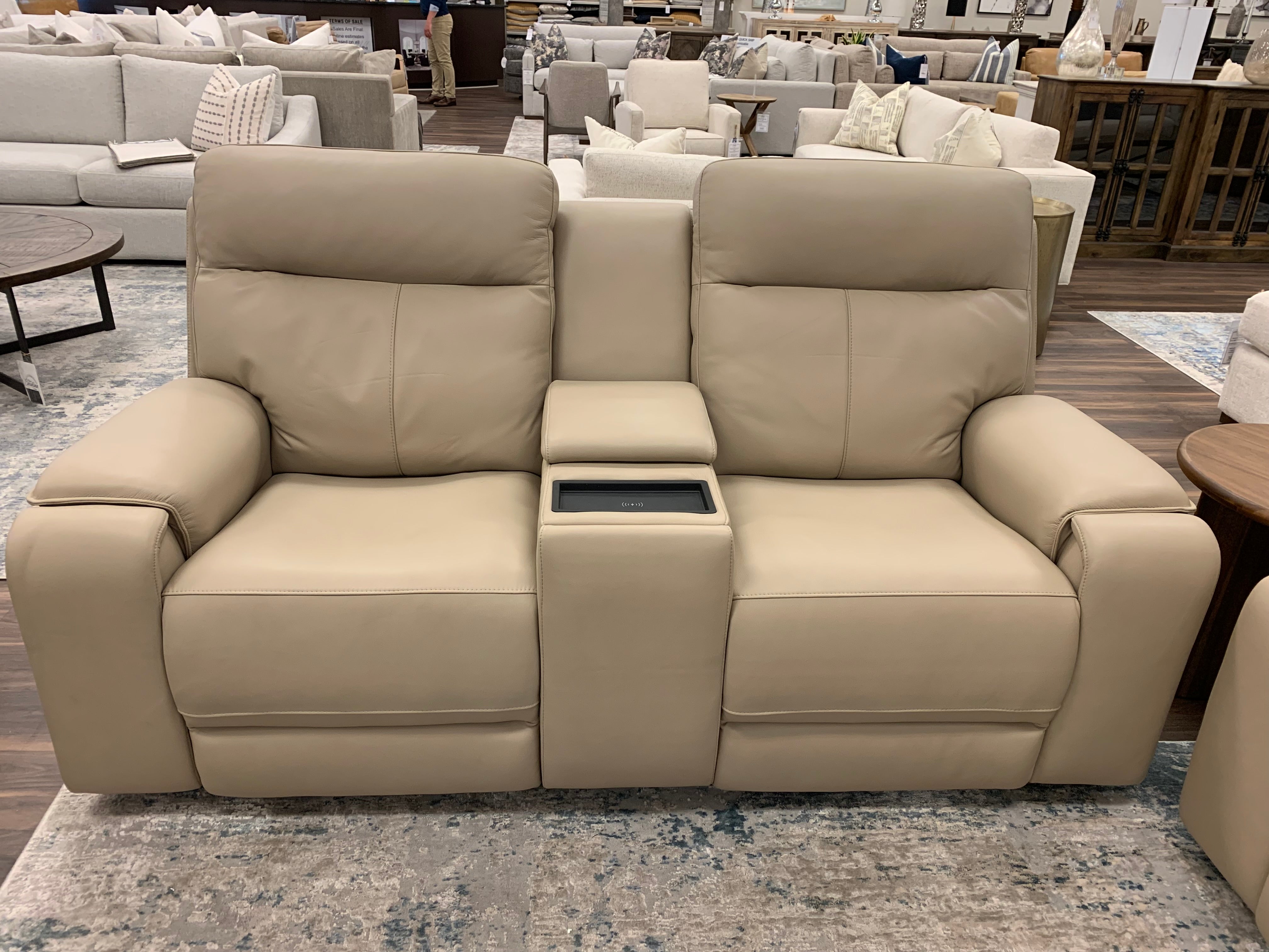 Austin 79" Top Grain Leather Dual Power Motion 2 Cushion Loveseat - Putty