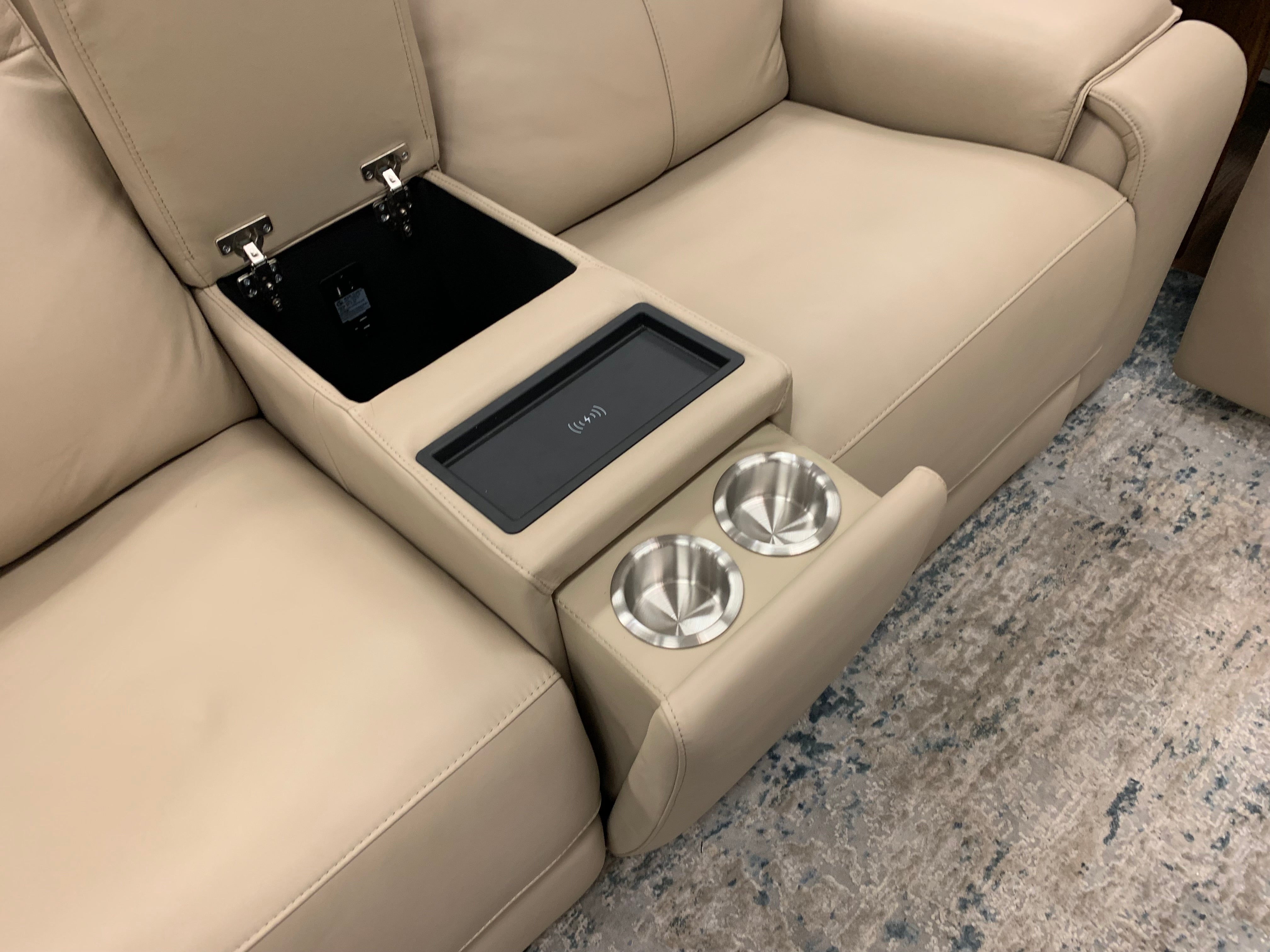 Austin 79" Top Grain Leather Dual Power Motion 2 Cushion Loveseat - Putty