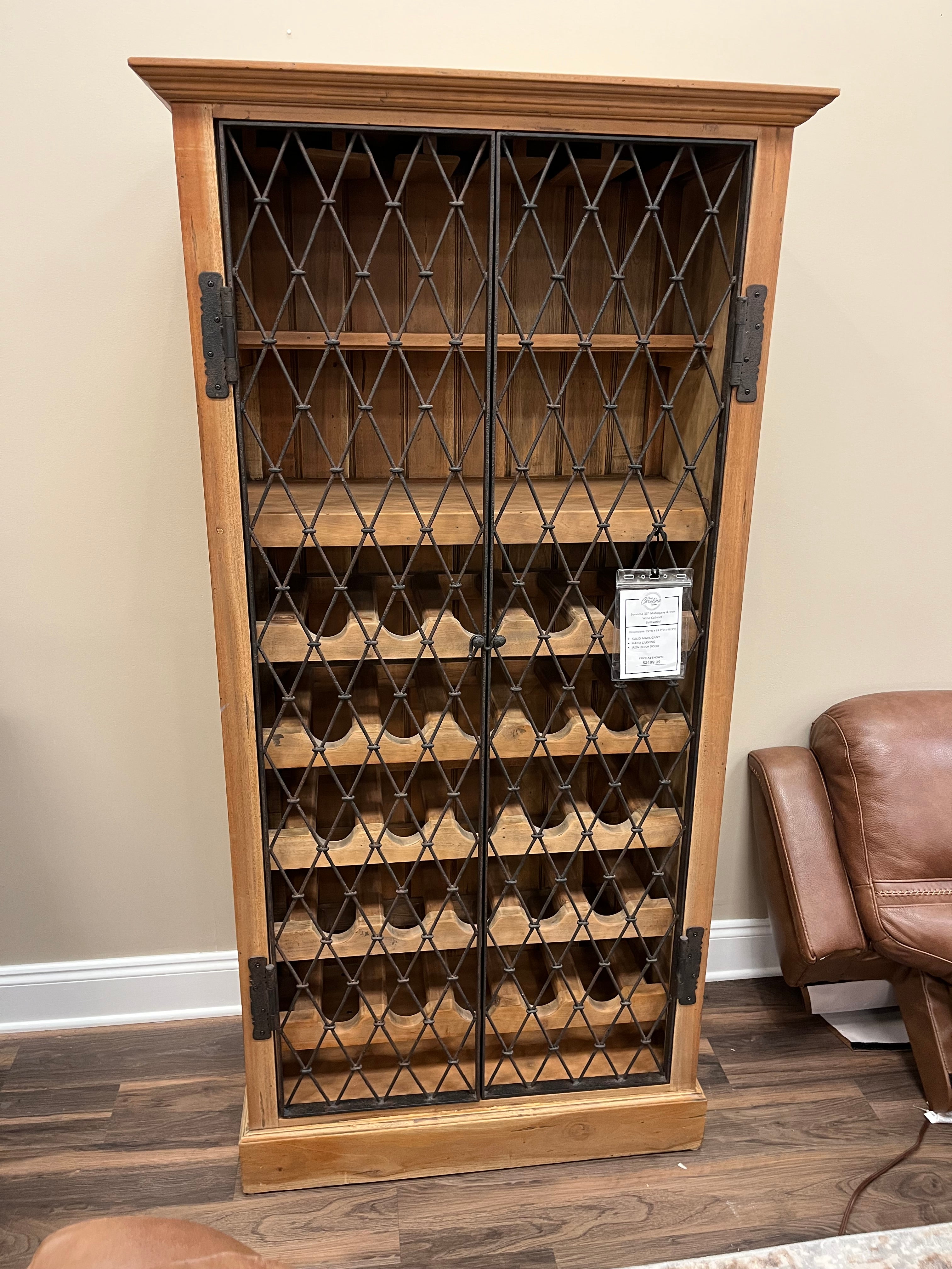 Sonoma 35" Mahogany & Iron Wine Cabinet - Driftwood