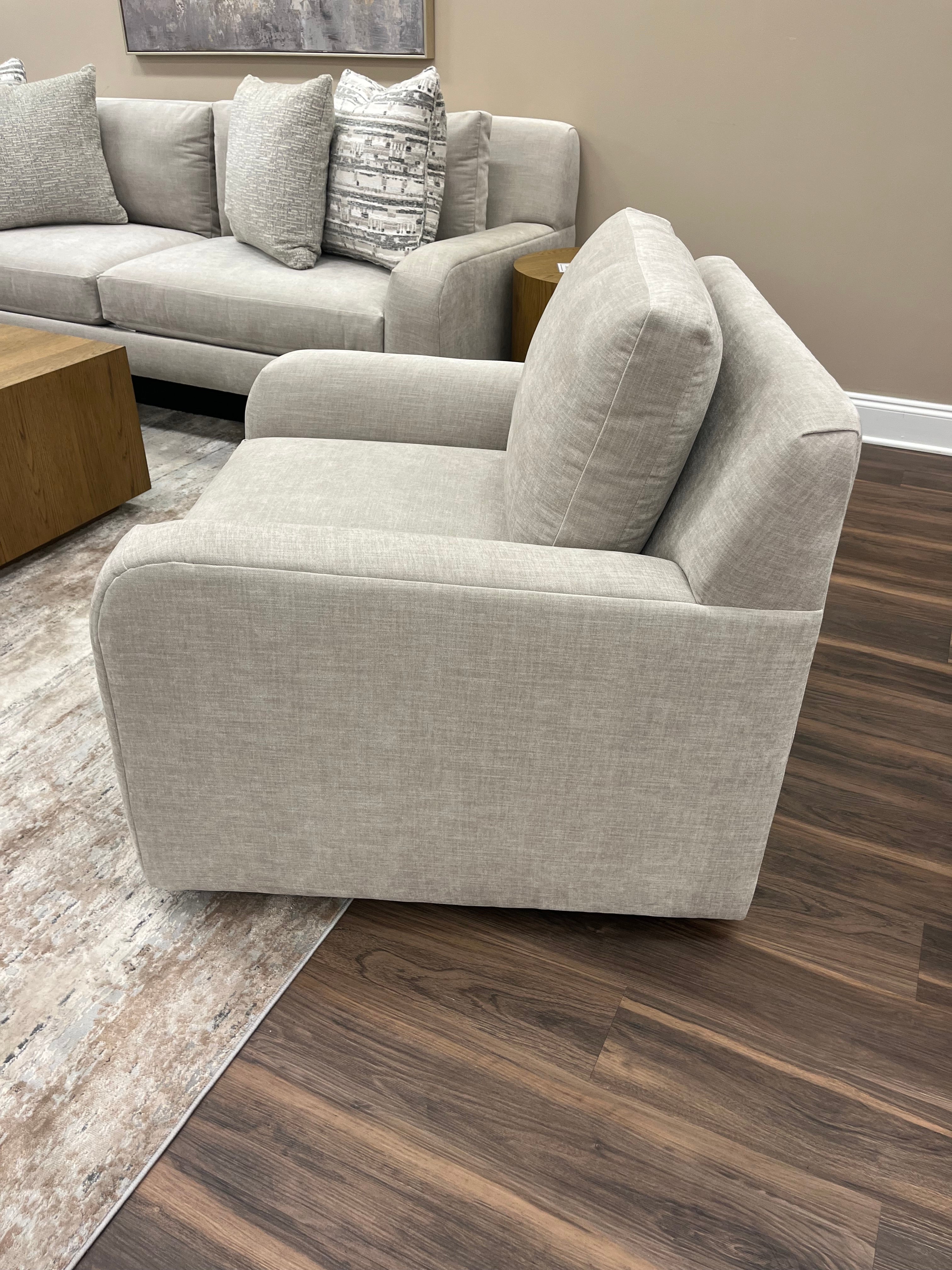 Sarah Express Ship 35" Trillium Cushion Swivel Chair - Timeless Taupe