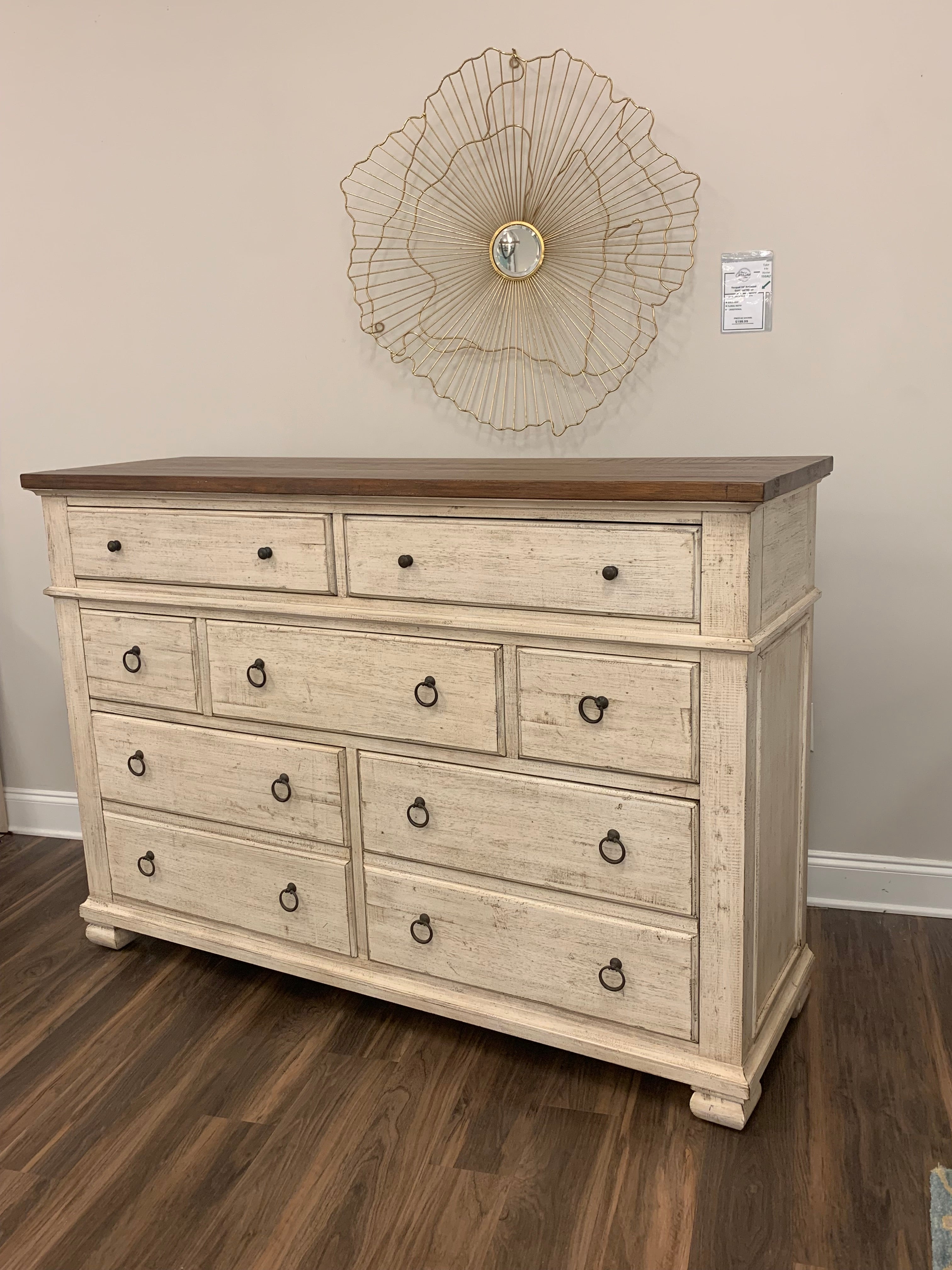 Savannah 65" Mahogany 9 Drawer Dresser - Vintage Cream + Driftwood