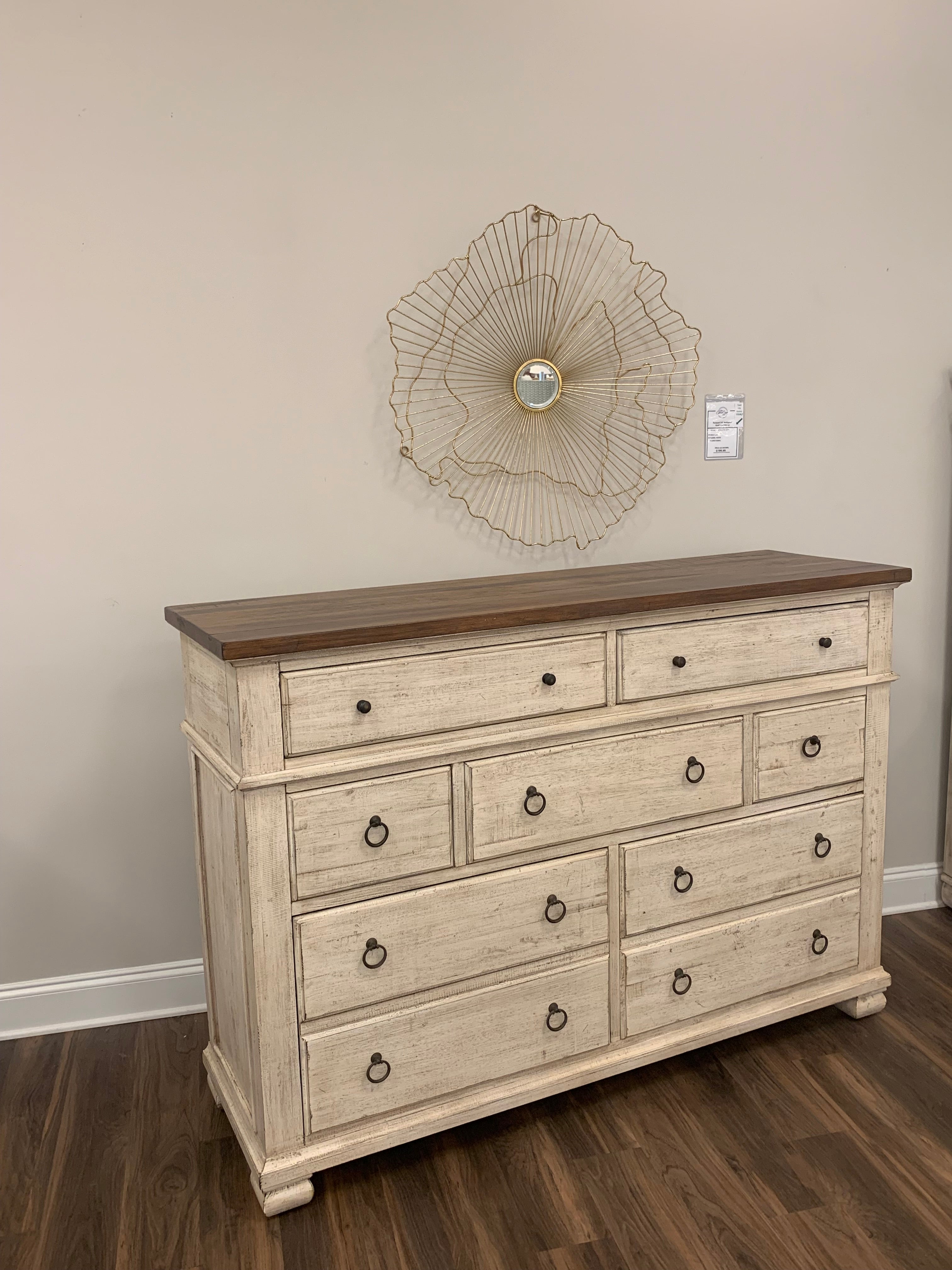 Savannah 65" Mahogany 9 Drawer Dresser - Vintage Cream + Driftwood