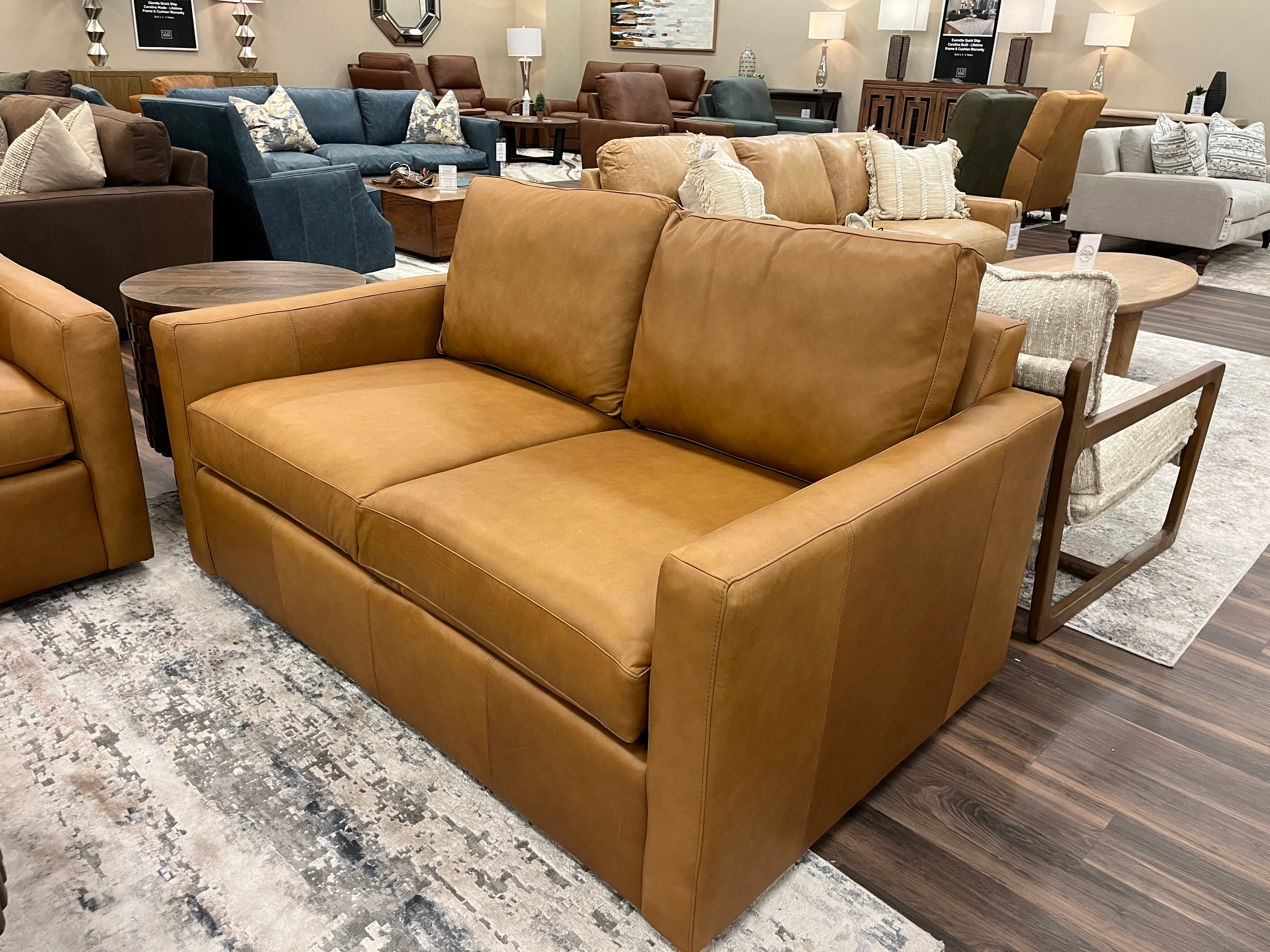 Davidson 65" Top Grain Leather Two Cushion Loveseat - Mustang