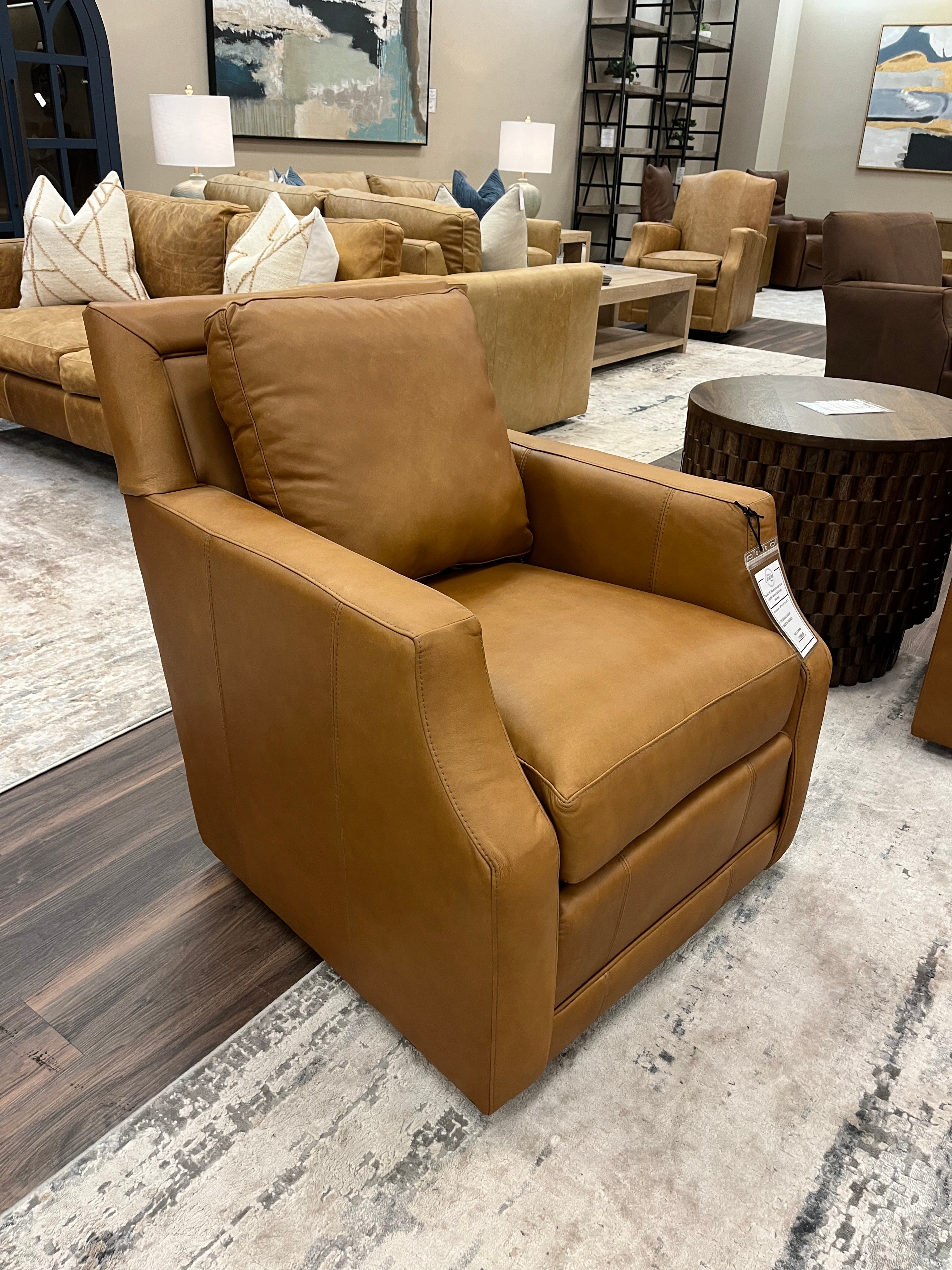 Topeka 29" Slope Arm Top Grain Leather Swivel Club Chair - Mustang