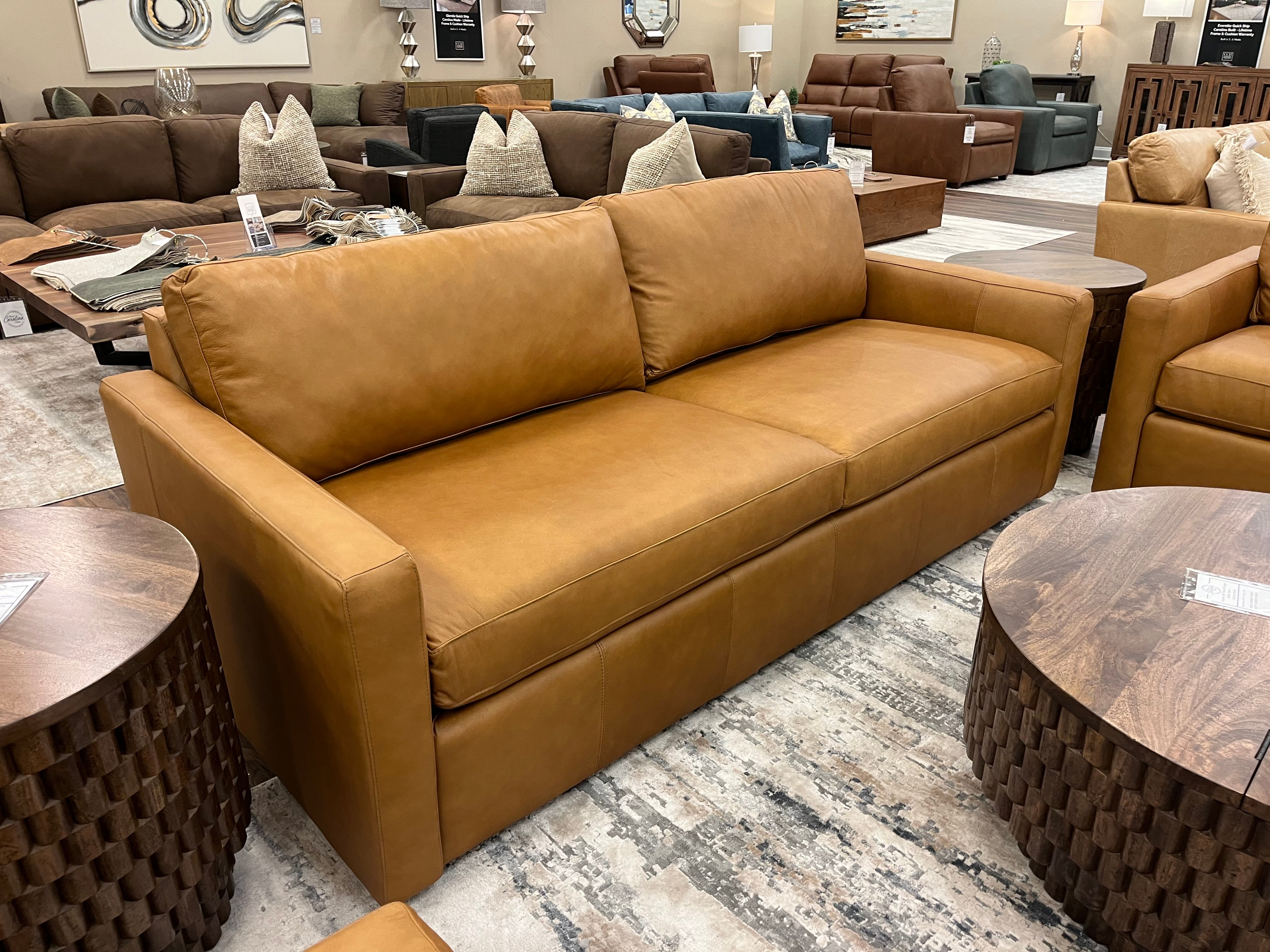 Davidson 91" Top Grain Leather Two Cushion Sofa - Mustang