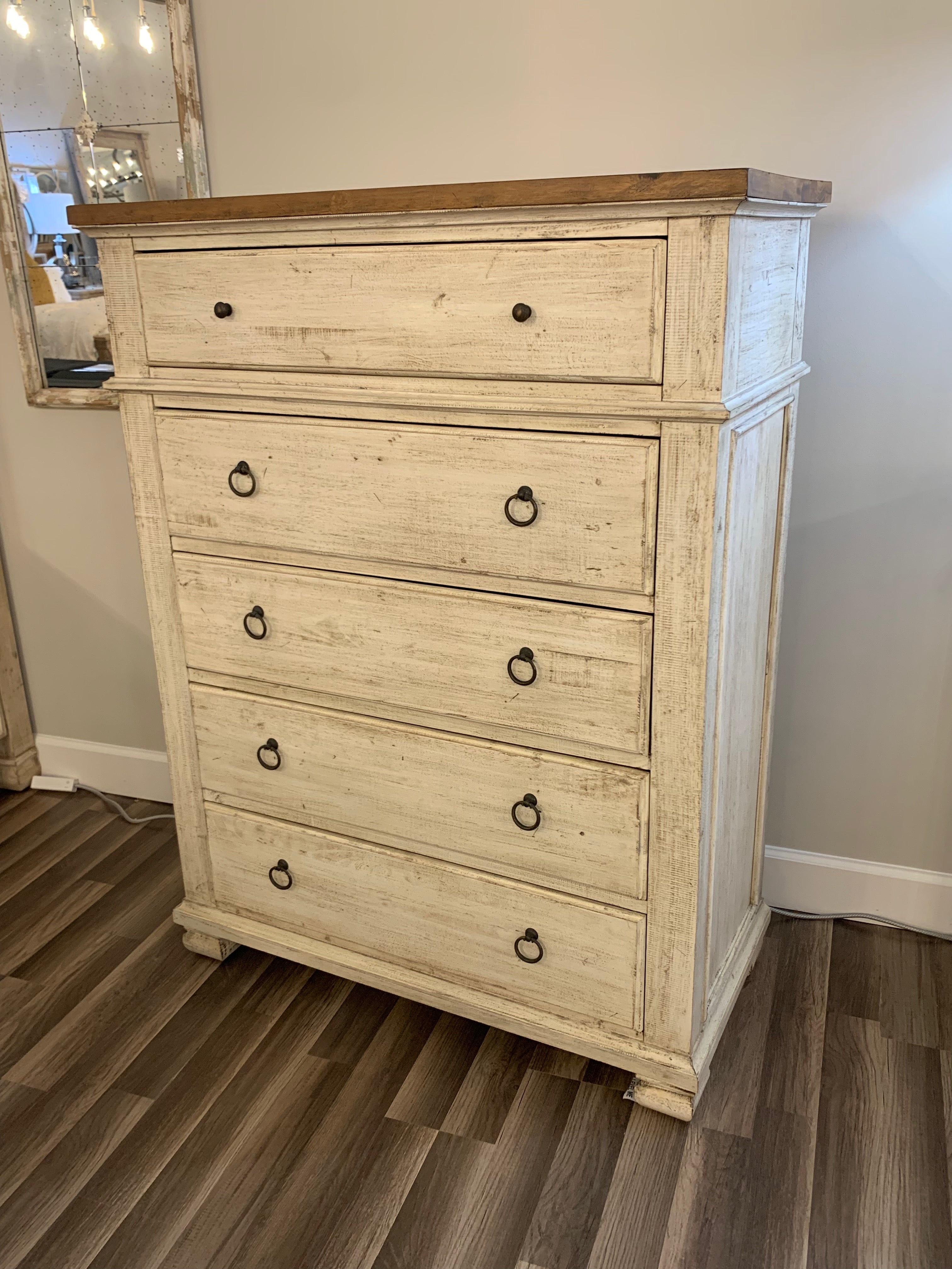 Savannah 43" Mahogany 5 Drawer Chest - Vintage Cream + Driftwood