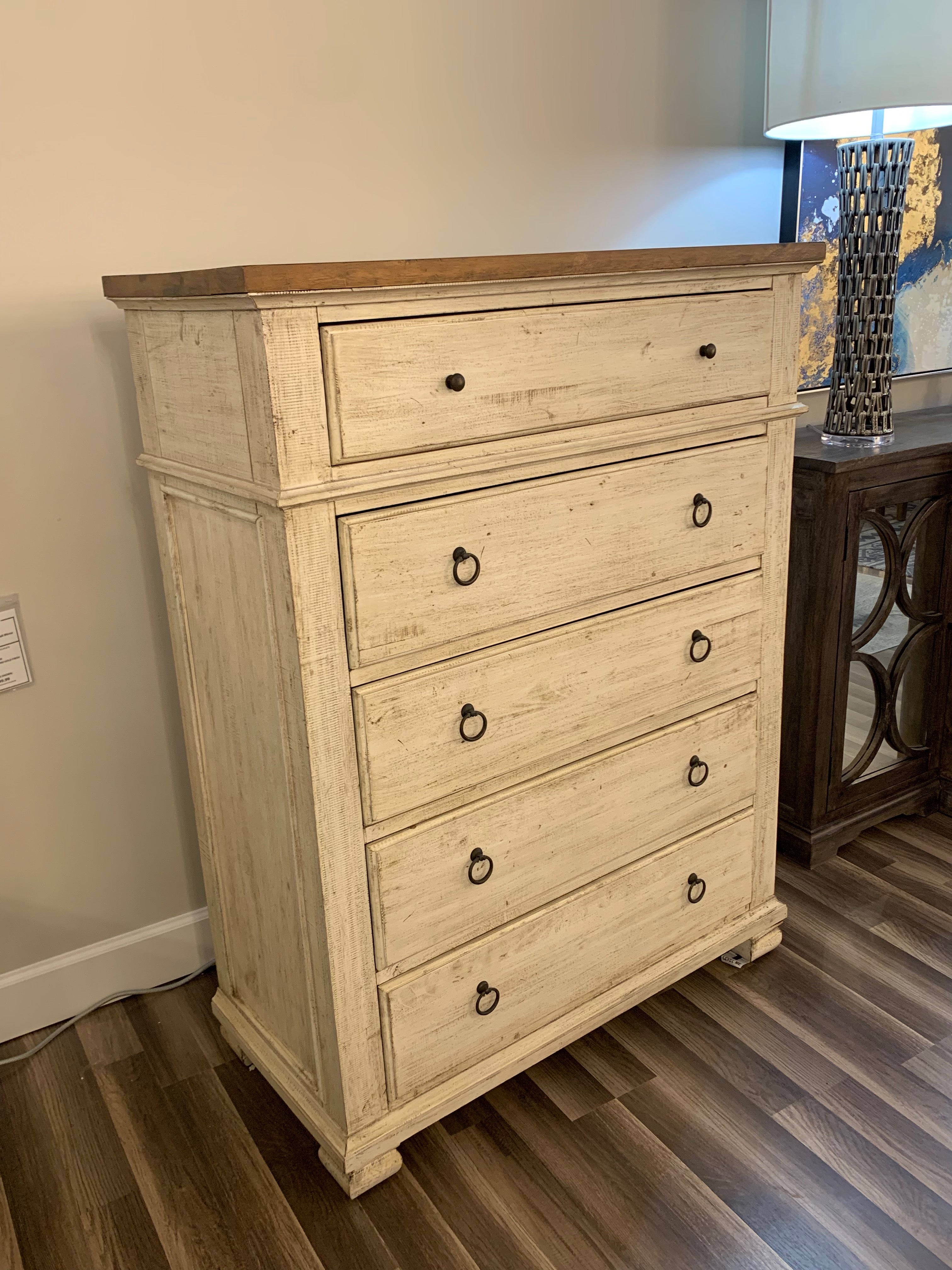 Savannah 43" Mahogany 5 Drawer Chest - Vintage Cream + Driftwood