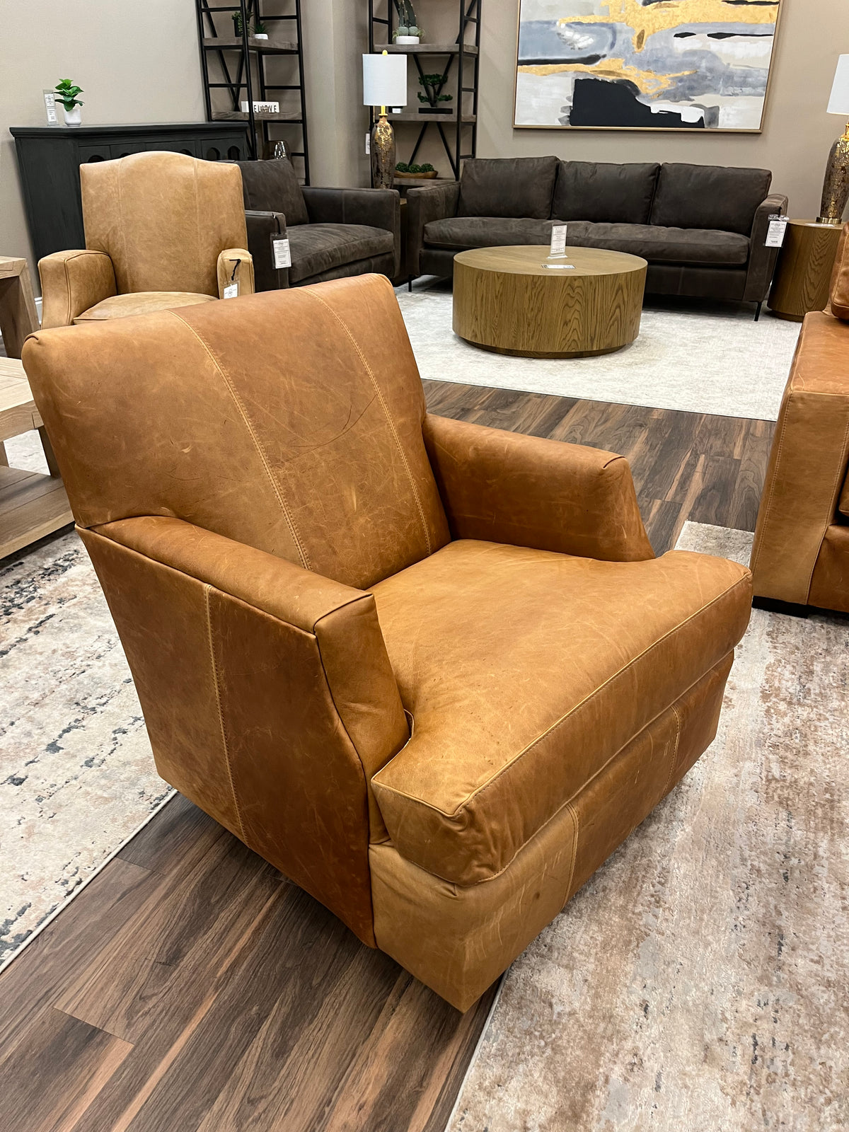 Cassidy 31" Wide Track Arm Top Grain Leather Swivel Glider - Hollis Tobacco