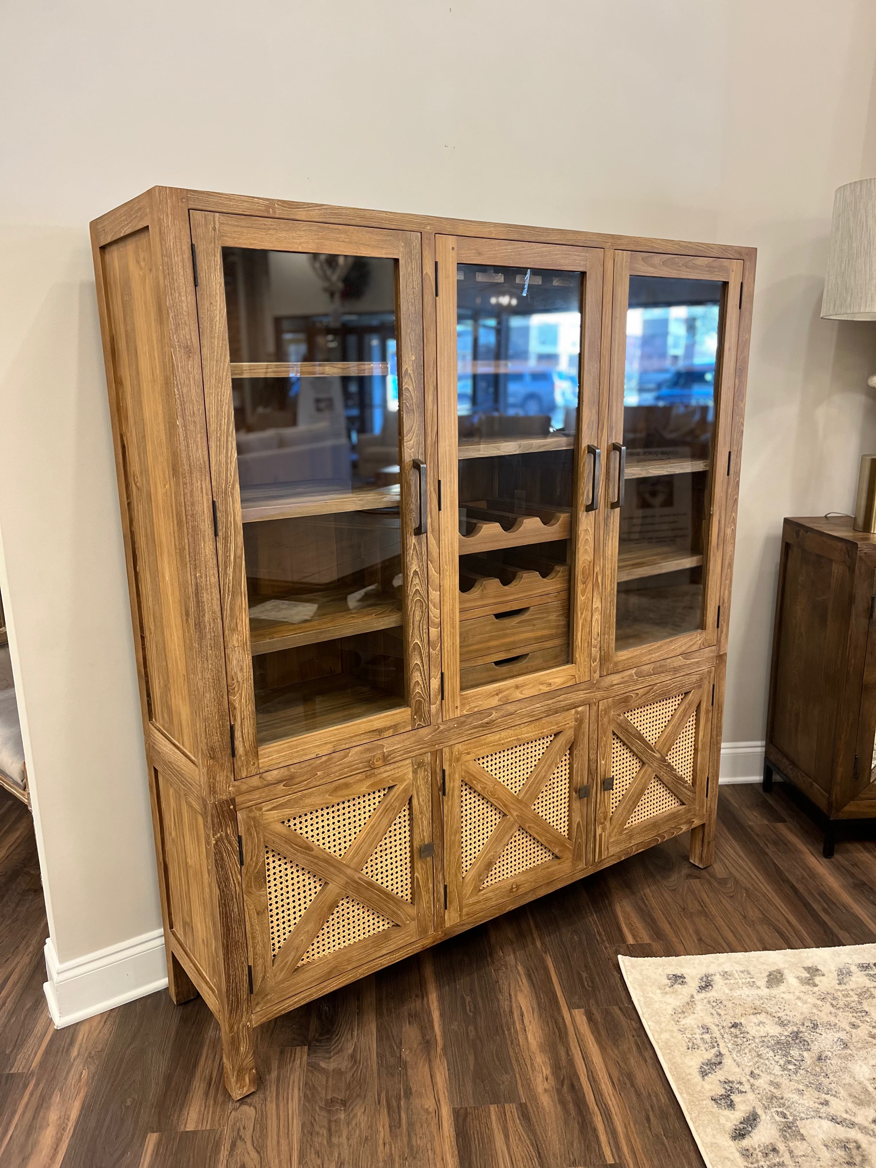 Sylvan 60" Teak & Rattan Wine Cabinet - Straw Wash