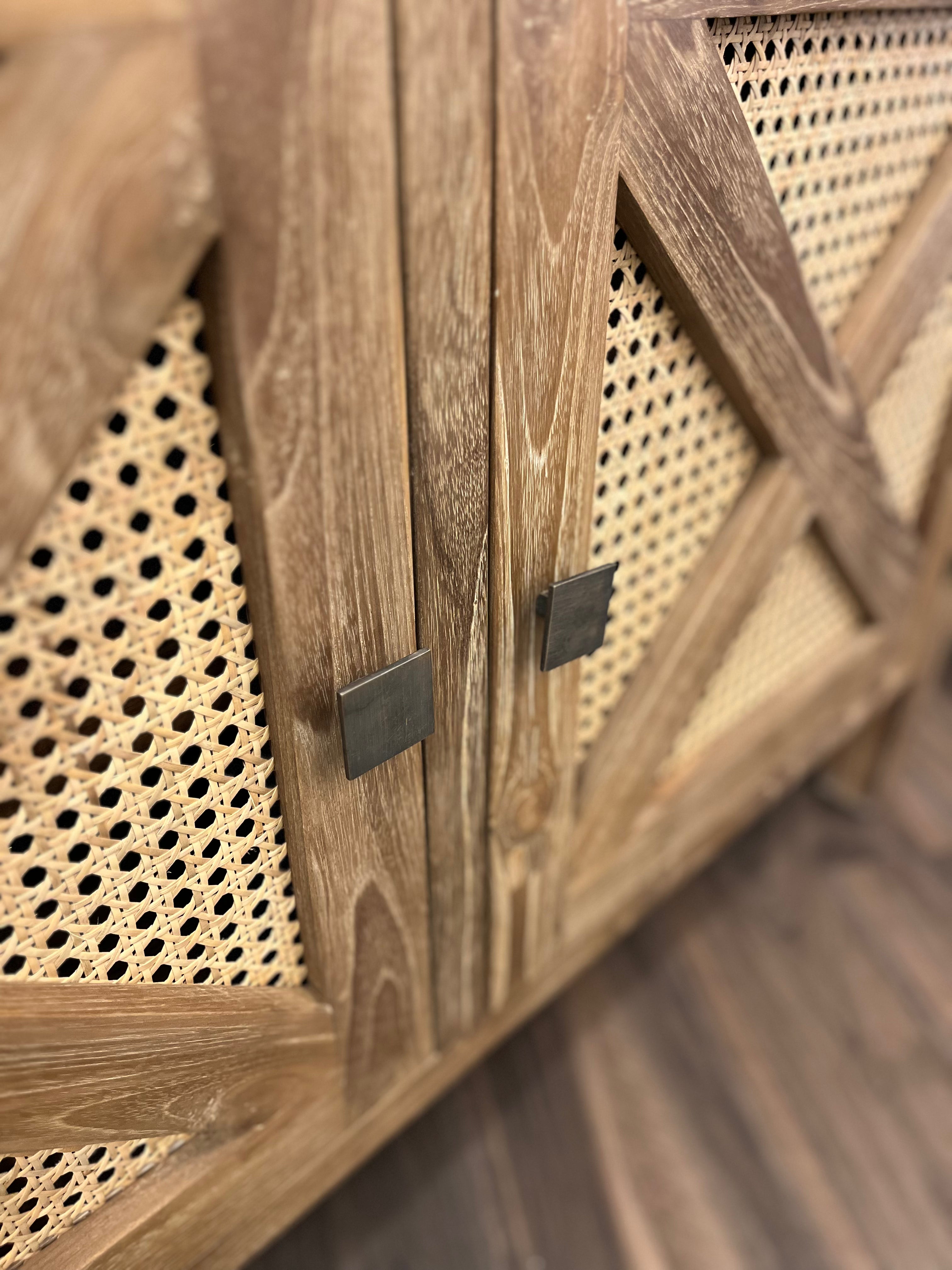 Sylvan 60" Teak & Rattan Wine Cabinet - Straw Wash