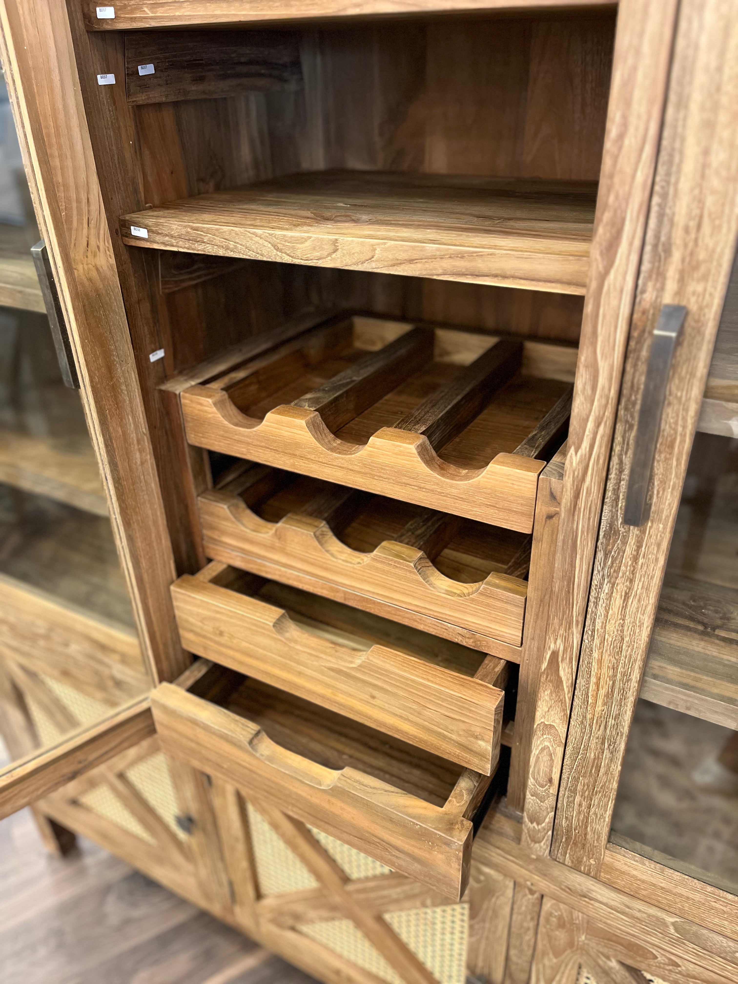 Sylvan 60" Teak & Rattan Wine Cabinet - Straw Wash