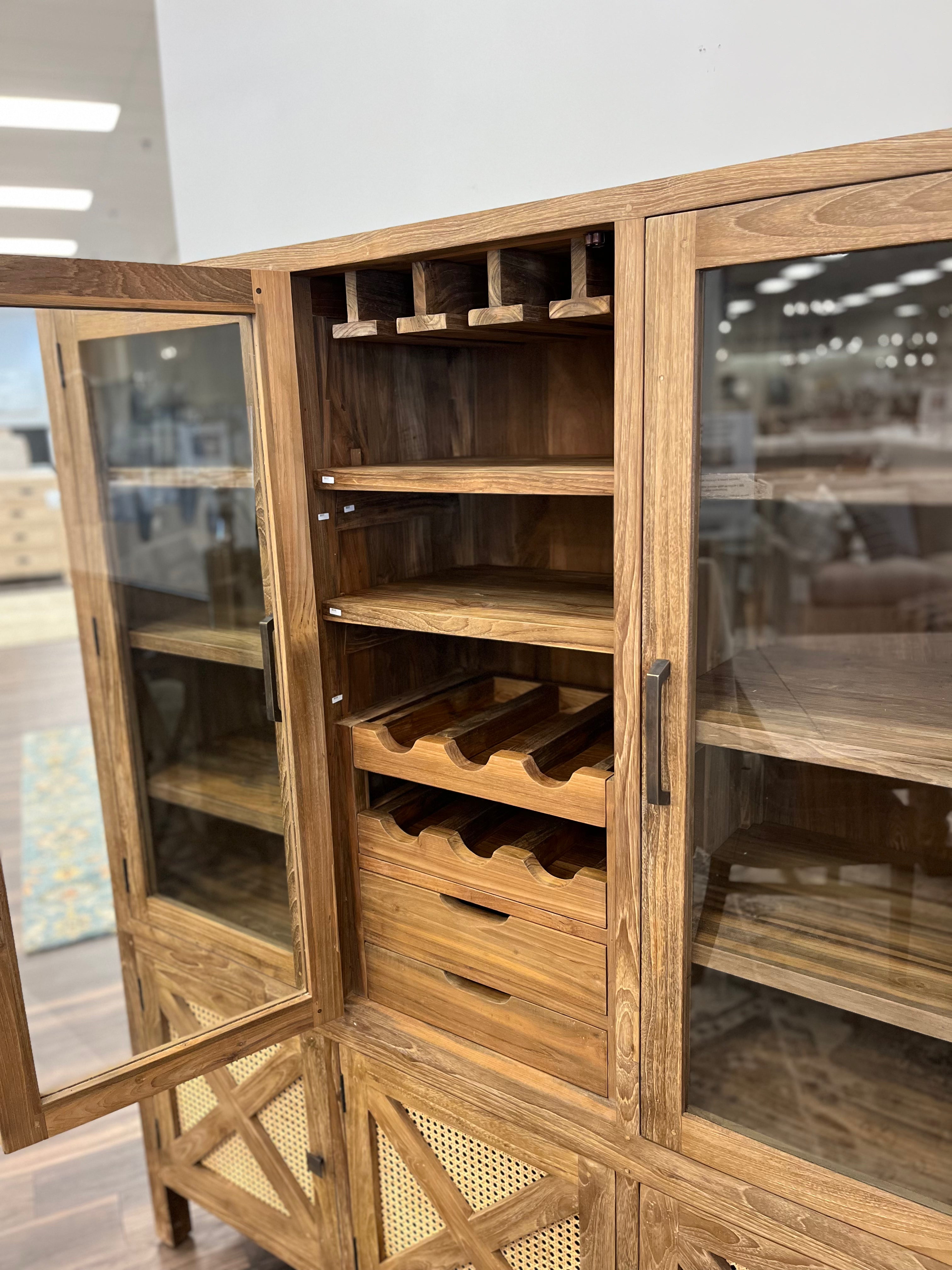 Sylvan 60" Teak & Rattan Wine Cabinet - Straw Wash