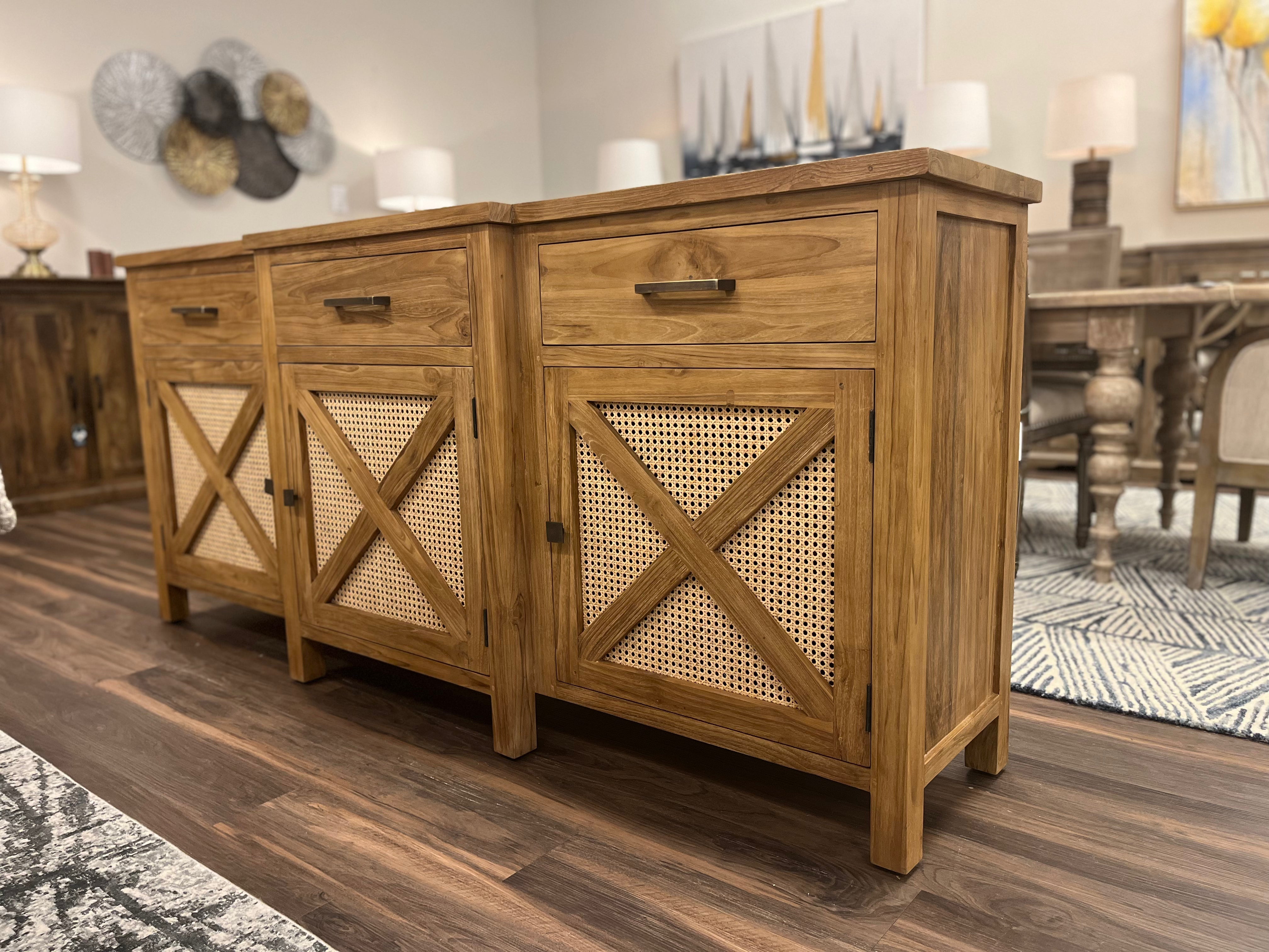Sylvan 79" Teak + Rattan 3 Door Sideboard