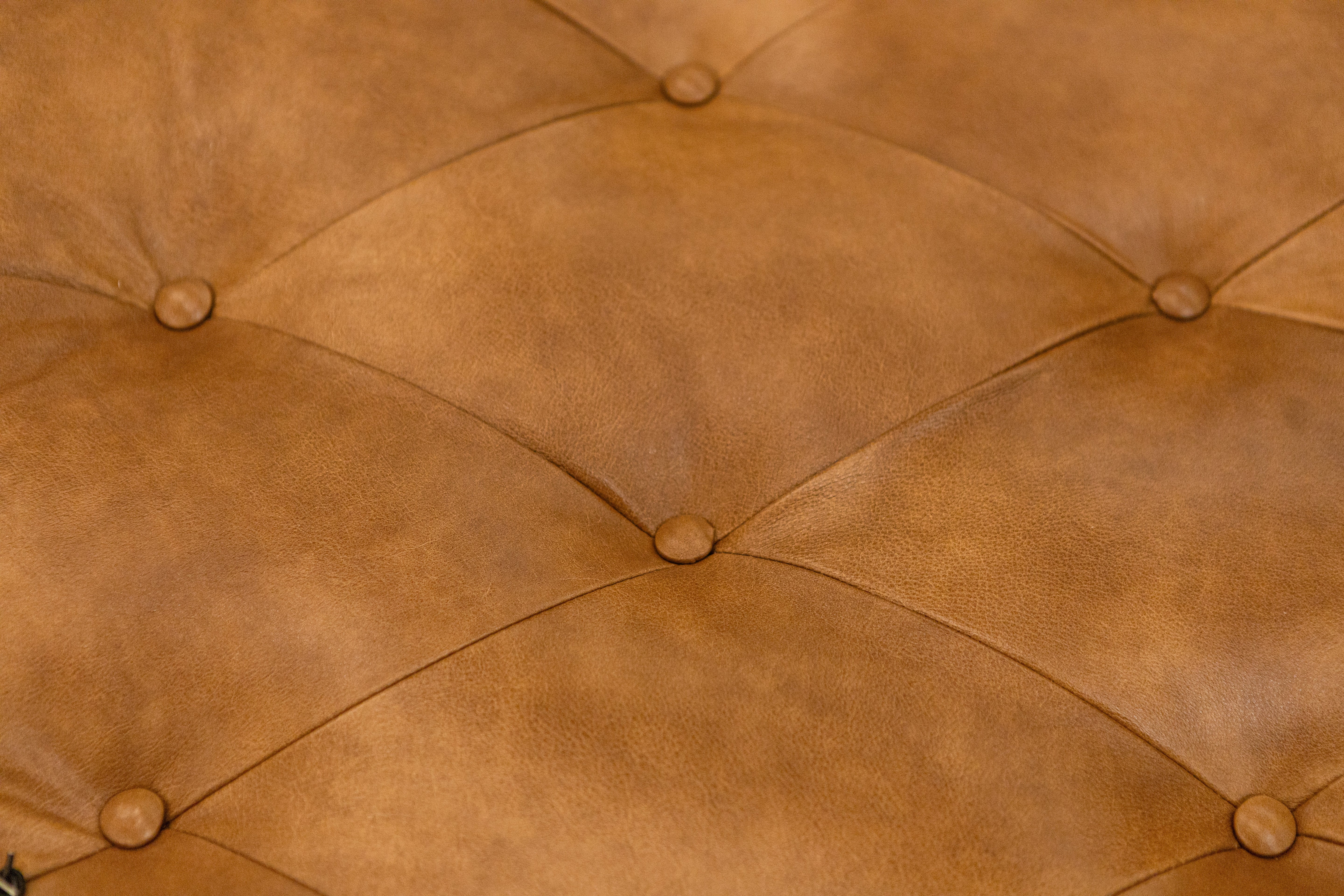 Elliott 42" Round Top Grain Leather Tufted Cocktail Ottoman - Desert Sand