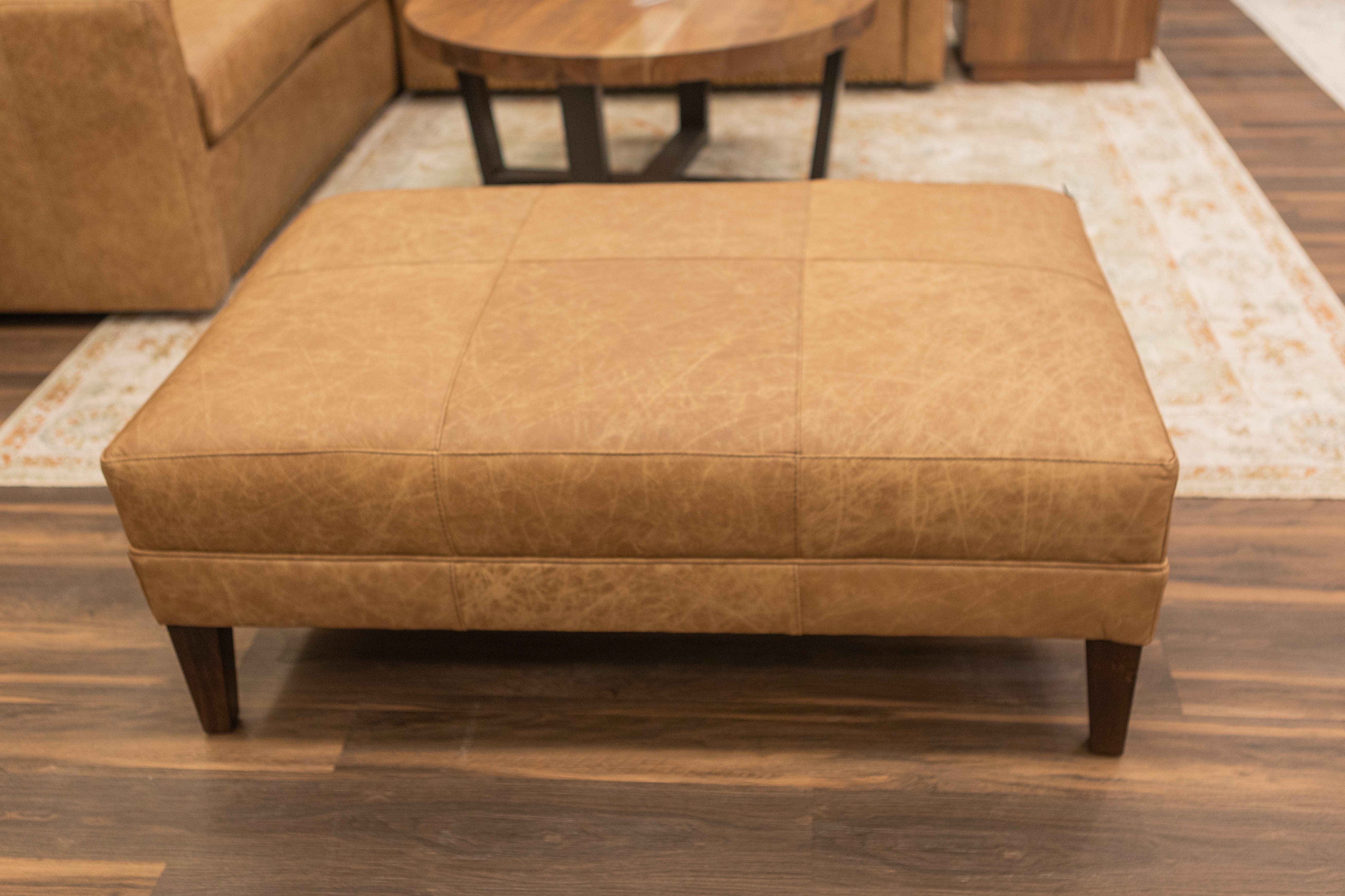 Dutton 46" Rectangle Top Grain Leather Cocktail Ottoman - Omaha Amber