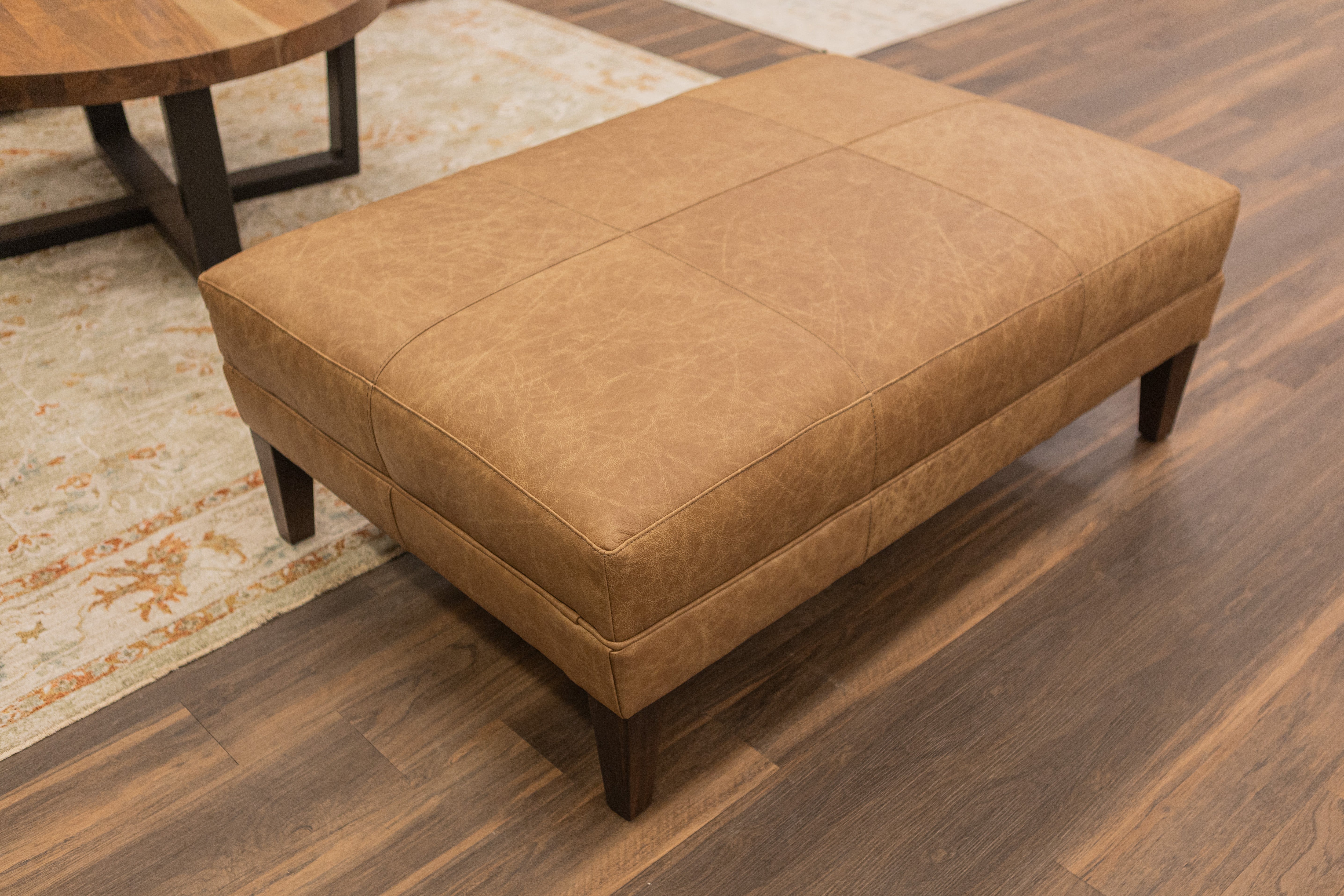 Dutton 46" Rectangle Top Grain Leather Cocktail Ottoman - Omaha Amber