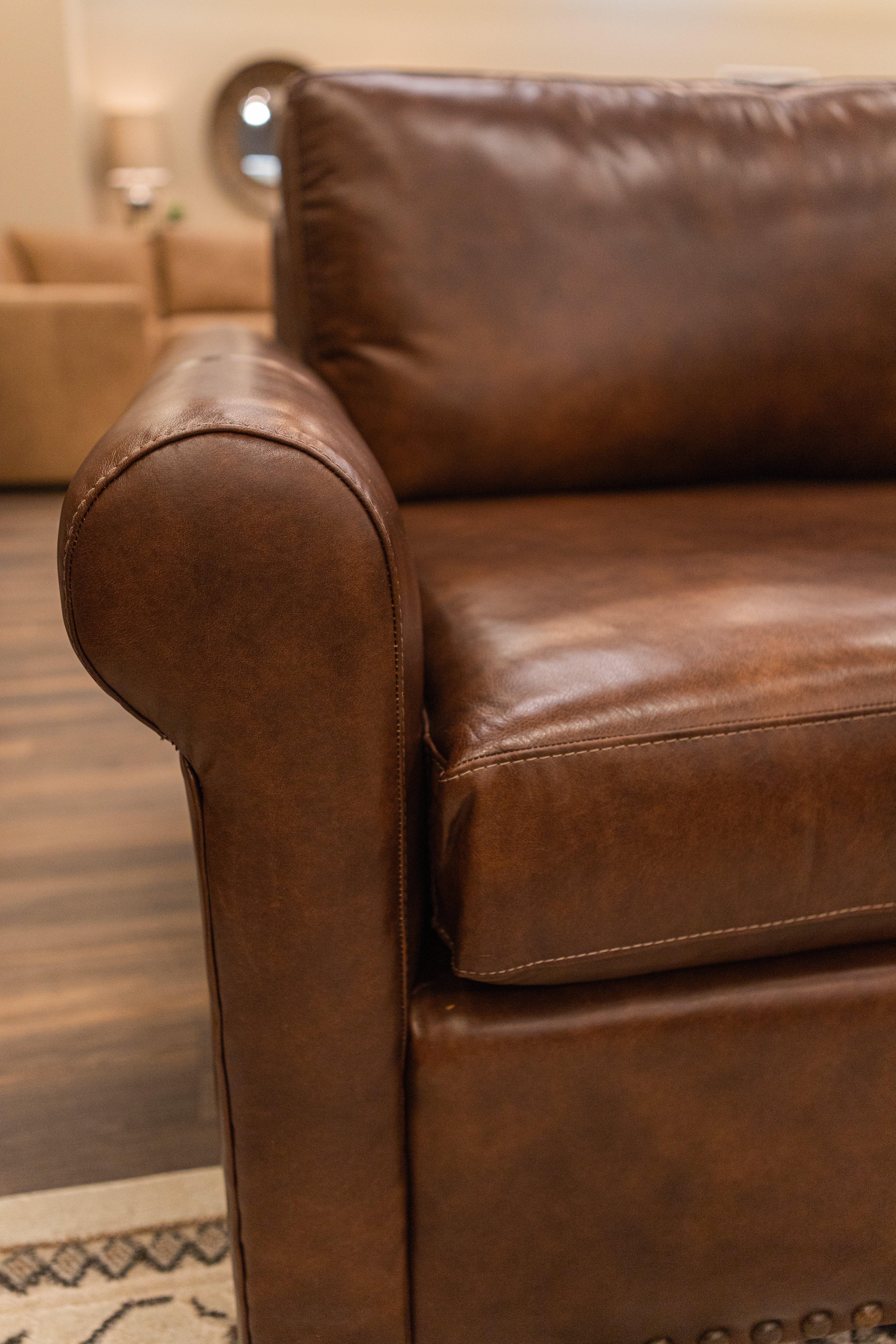 Roark 53" Rolled Arm Oversized Top Grain Leather Chair - Tombstone Antique