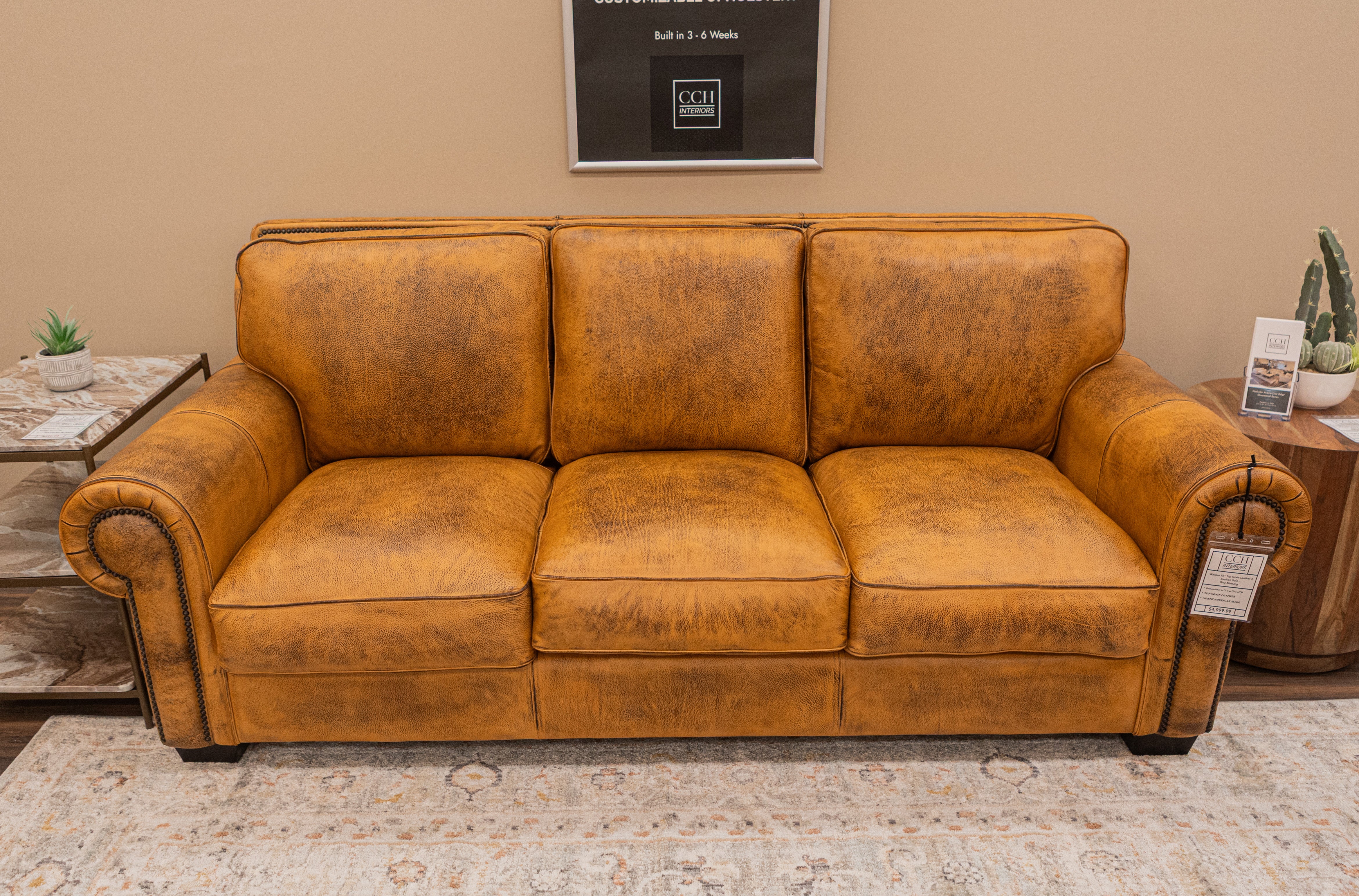 Wallace 92" Top Grain Leather 3 Cushion Sofa - Diva Mustang