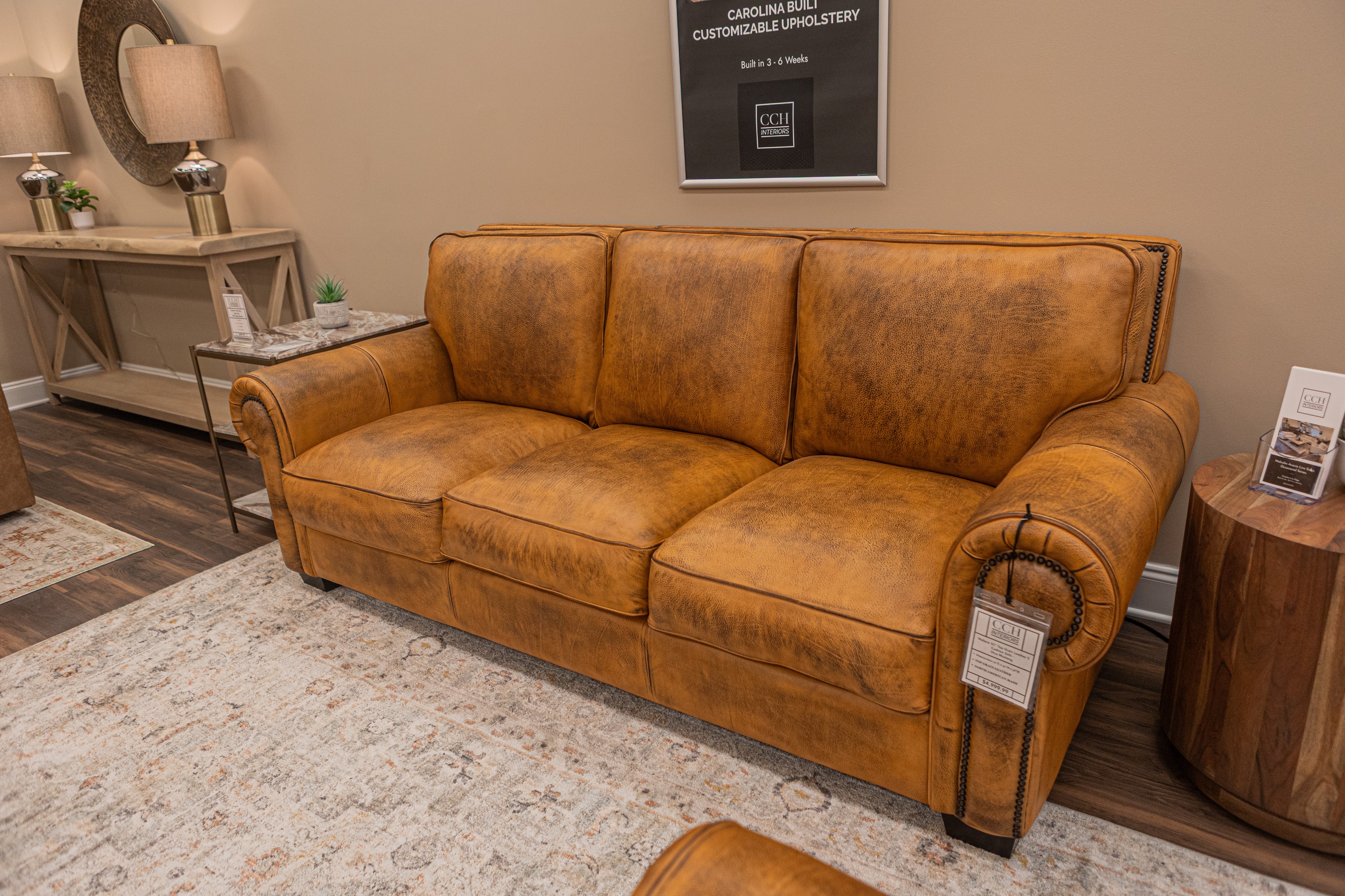 Wallace 92" Top Grain Leather 3 Cushion Sofa - Diva Mustang