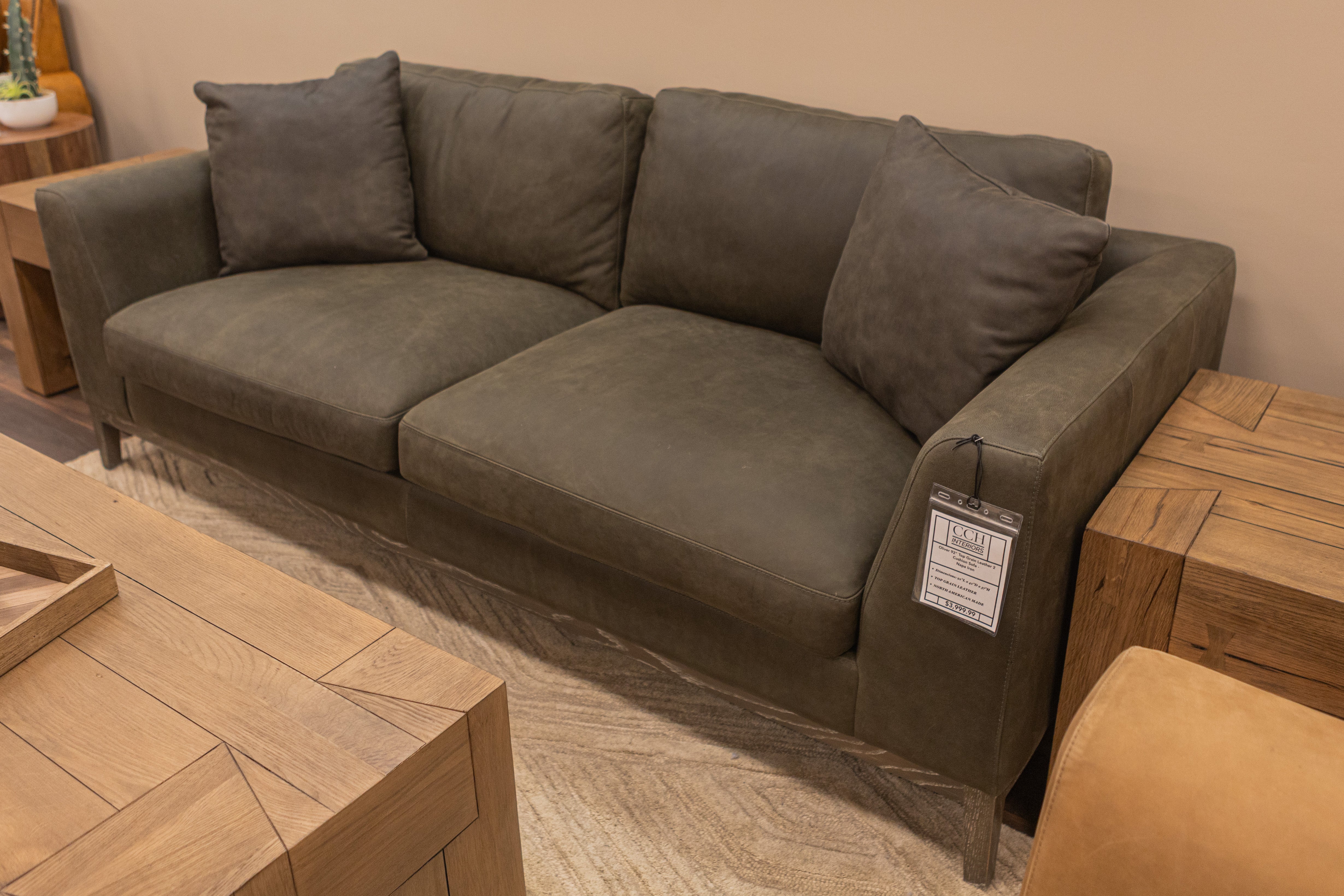 Oliver 92" Top Grain Leather 2 Cushion Sofa - Napa Iron