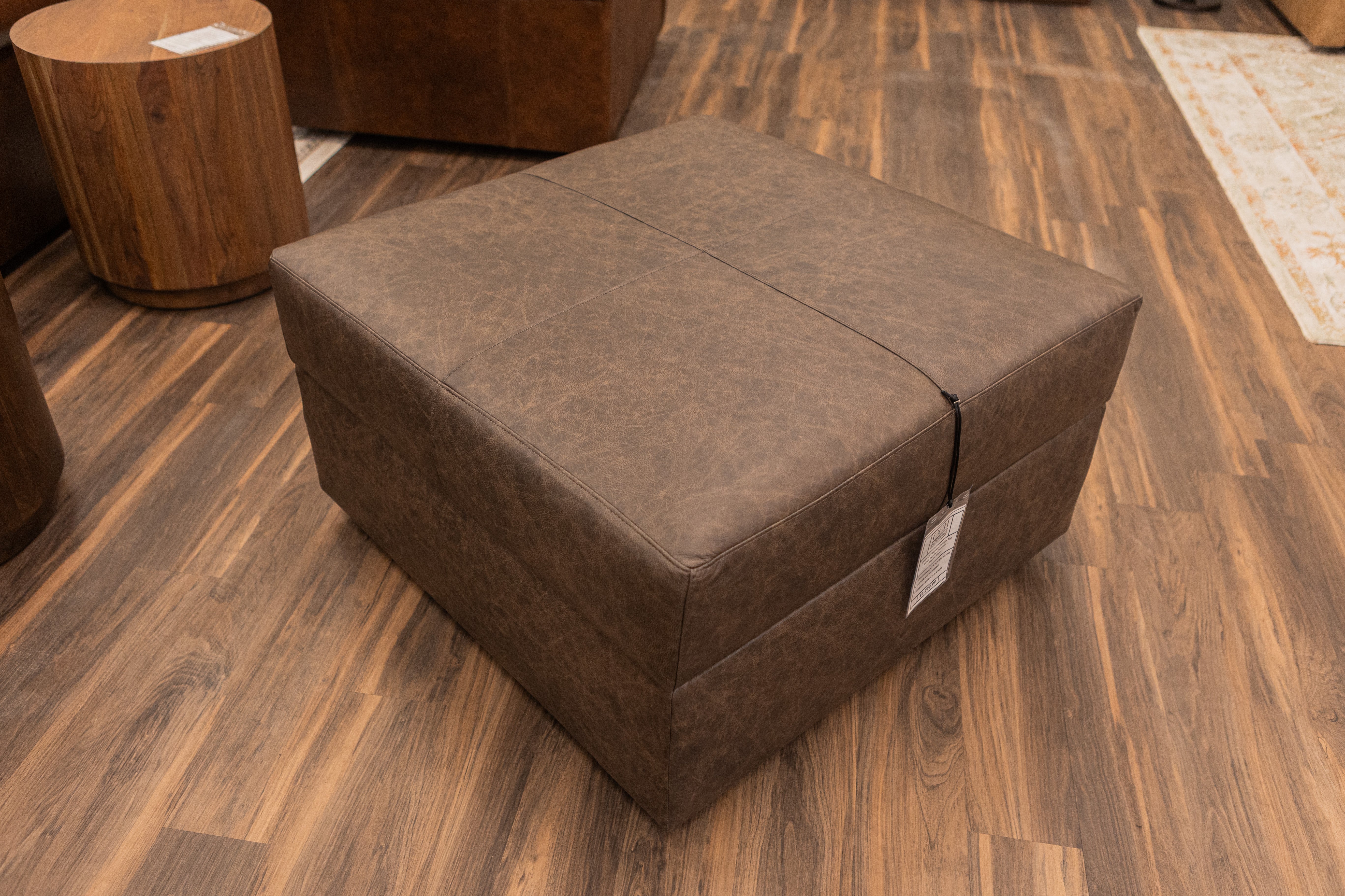 Bodie 36" Square Storage Top Grain Leather Ottoman - Omaha Cigar