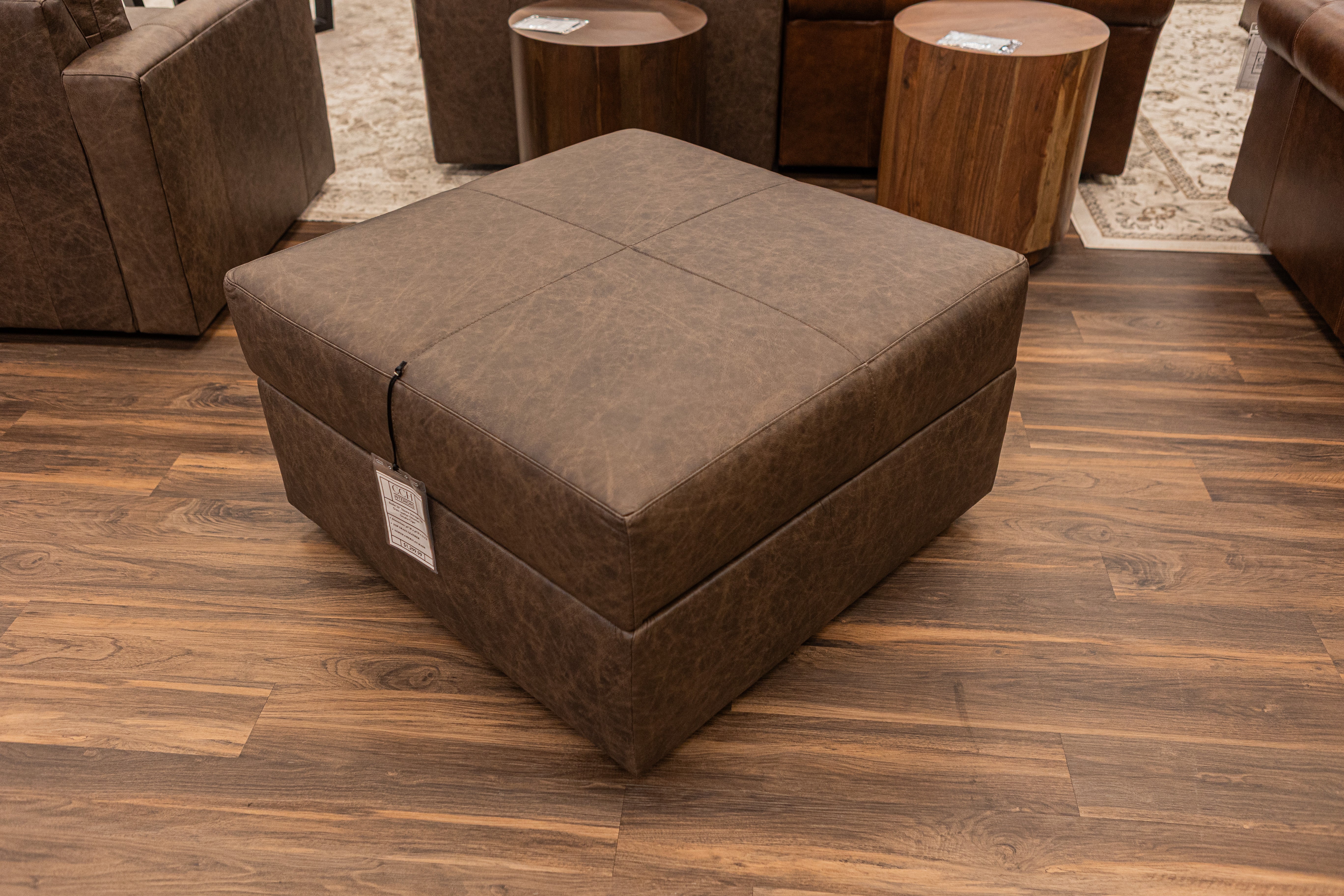 Bodie 36" Square Storage Top Grain Leather Ottoman - Omaha Cigar
