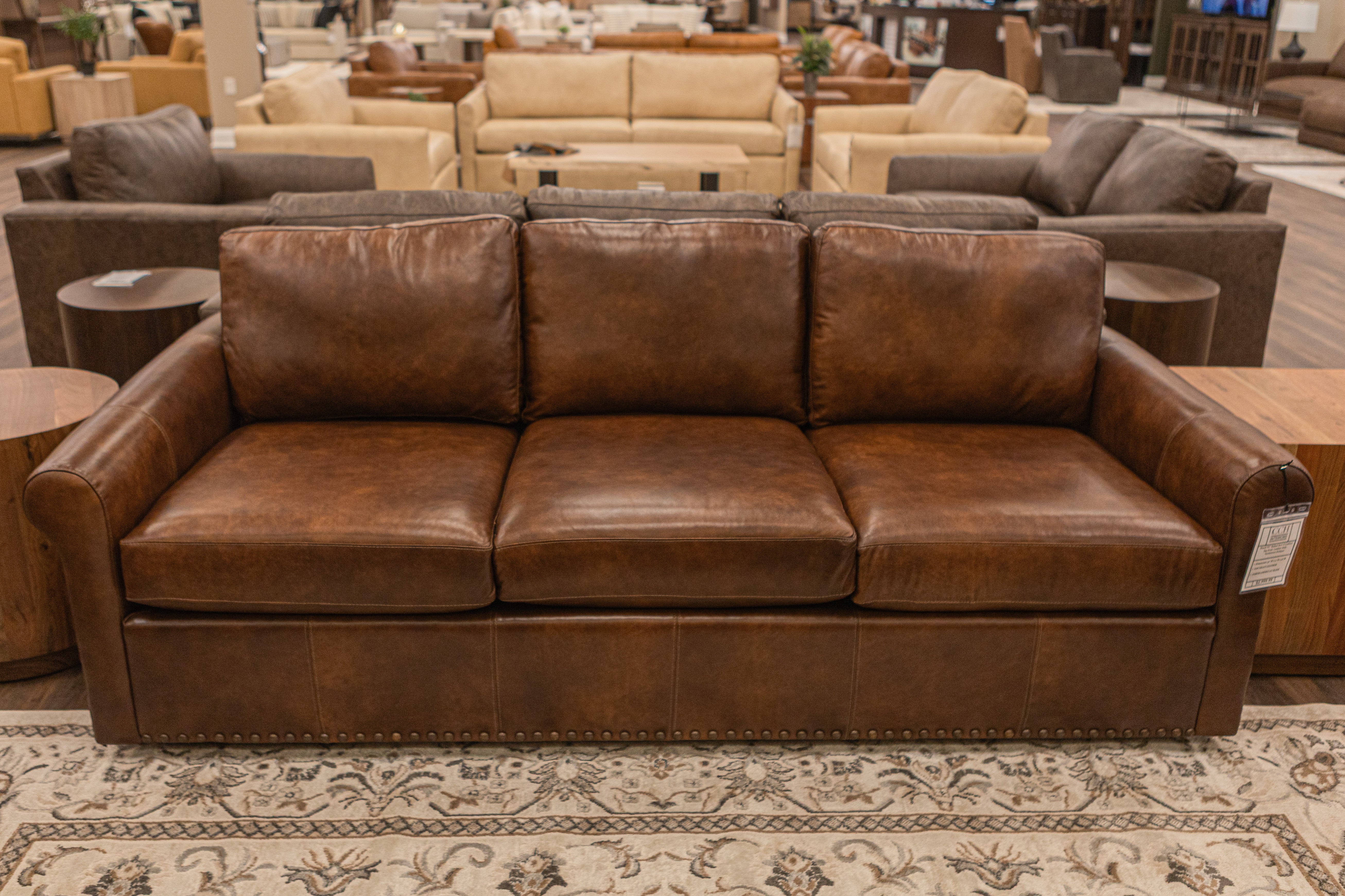 Roark 93" Rolled Arm 3 Cushion Top Grain Leather Sofa - Tombstone Antique