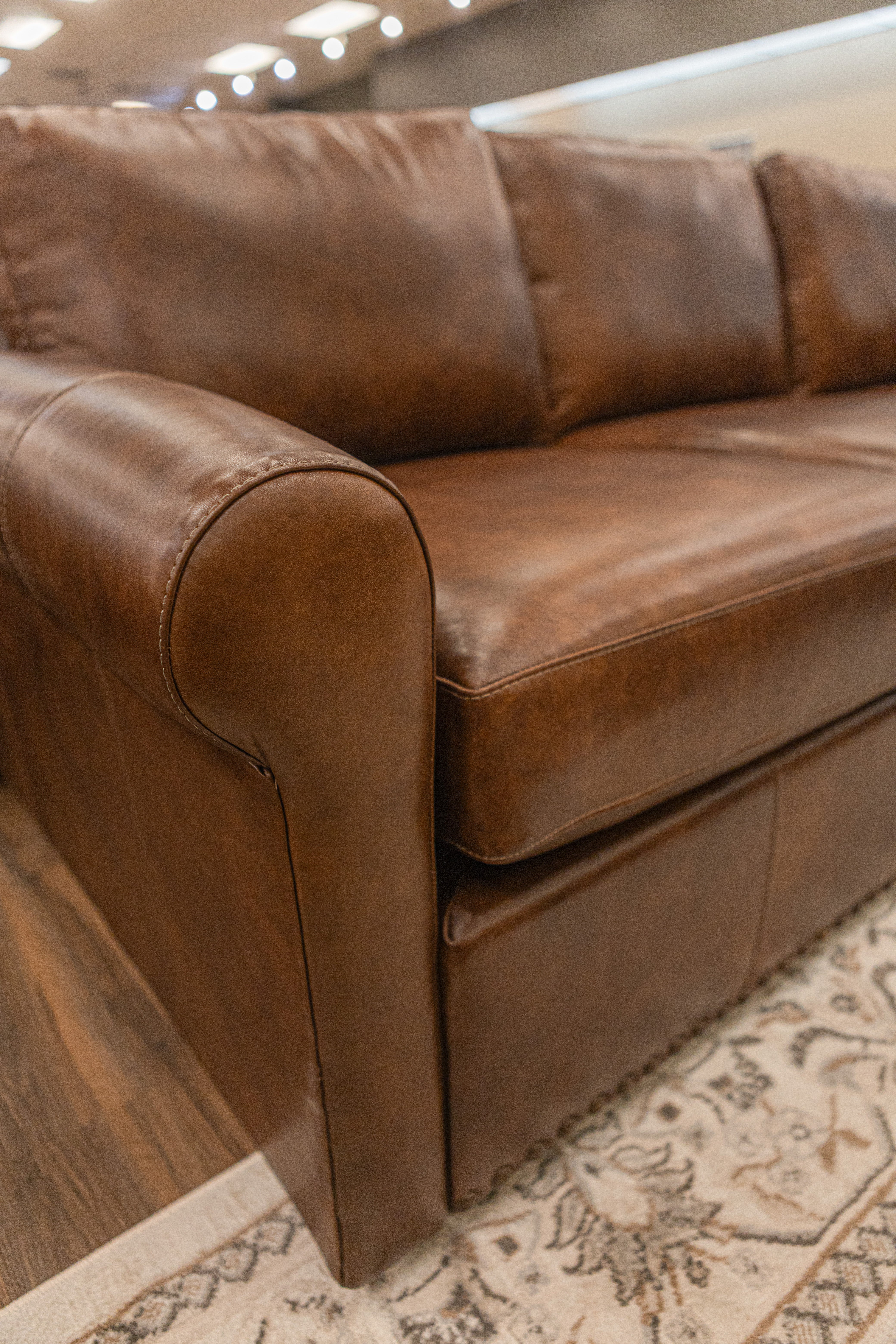 Roark 93" Rolled Arm 3 Cushion Top Grain Leather Sofa - Tombstone Antique