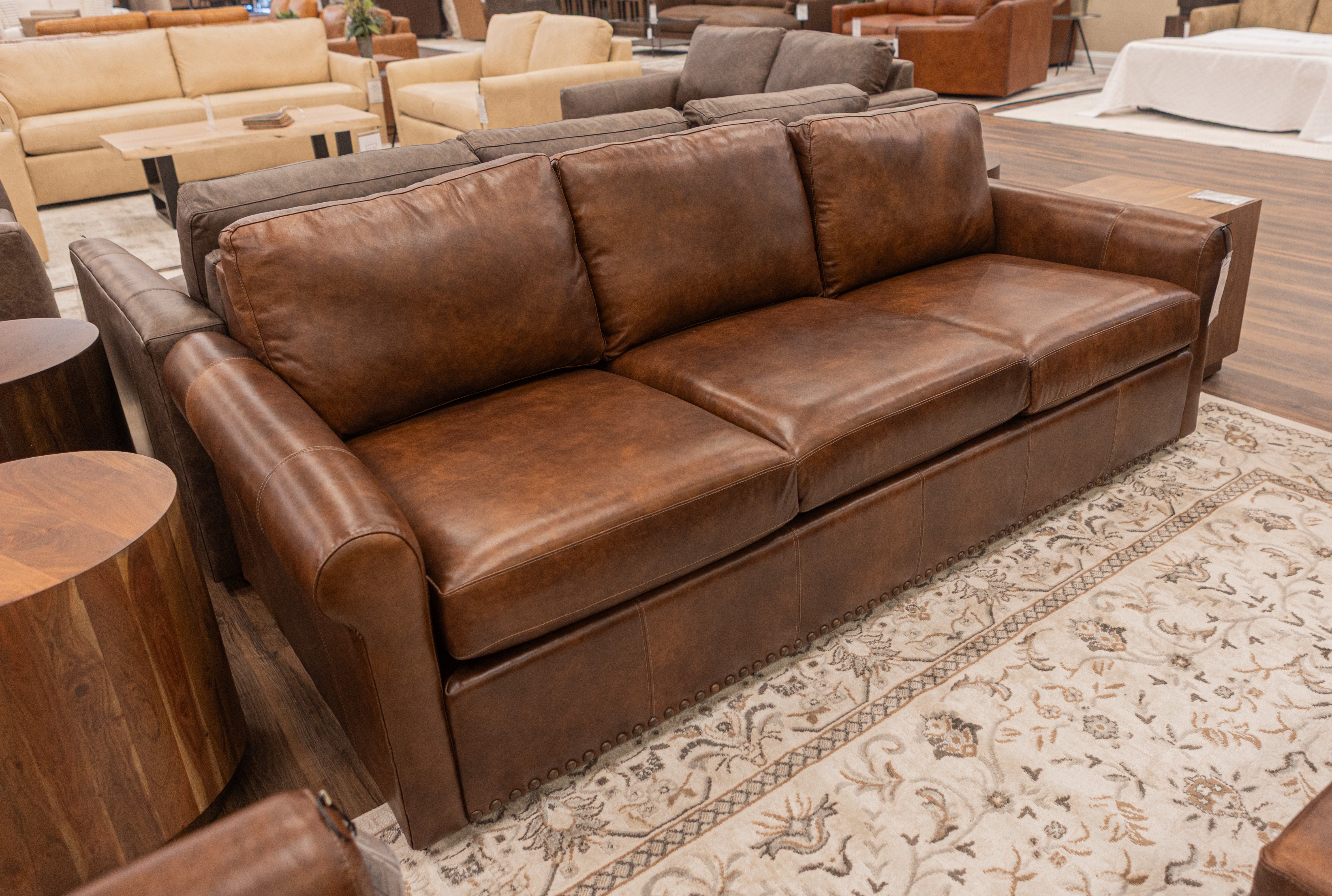 Roark 93" Rolled Arm 3 Cushion Top Grain Leather Sofa - Tombstone Antique