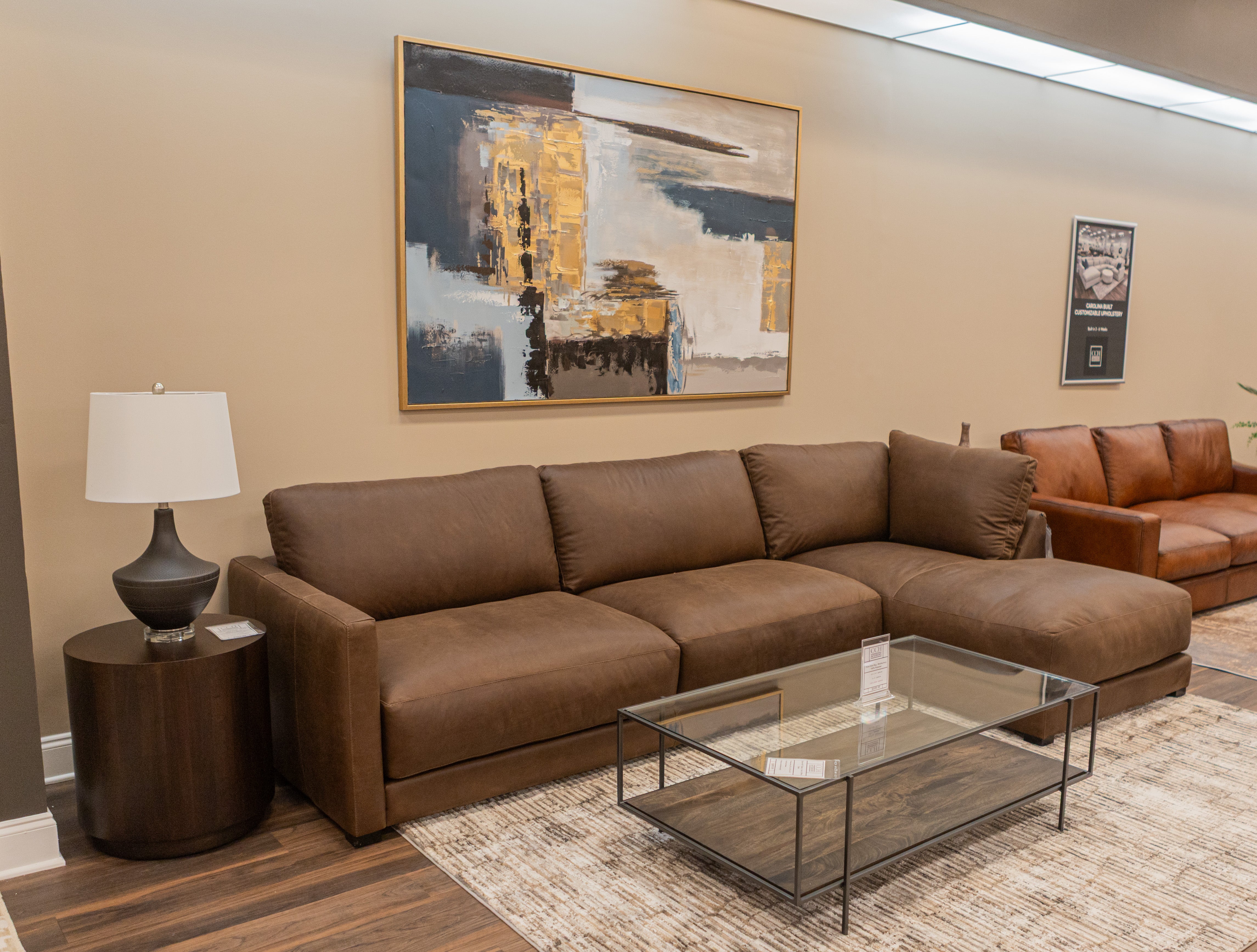 Raphael 124" Top Grain Leather Sofa w/Right Arm Facing Chaise - Napa Fudge