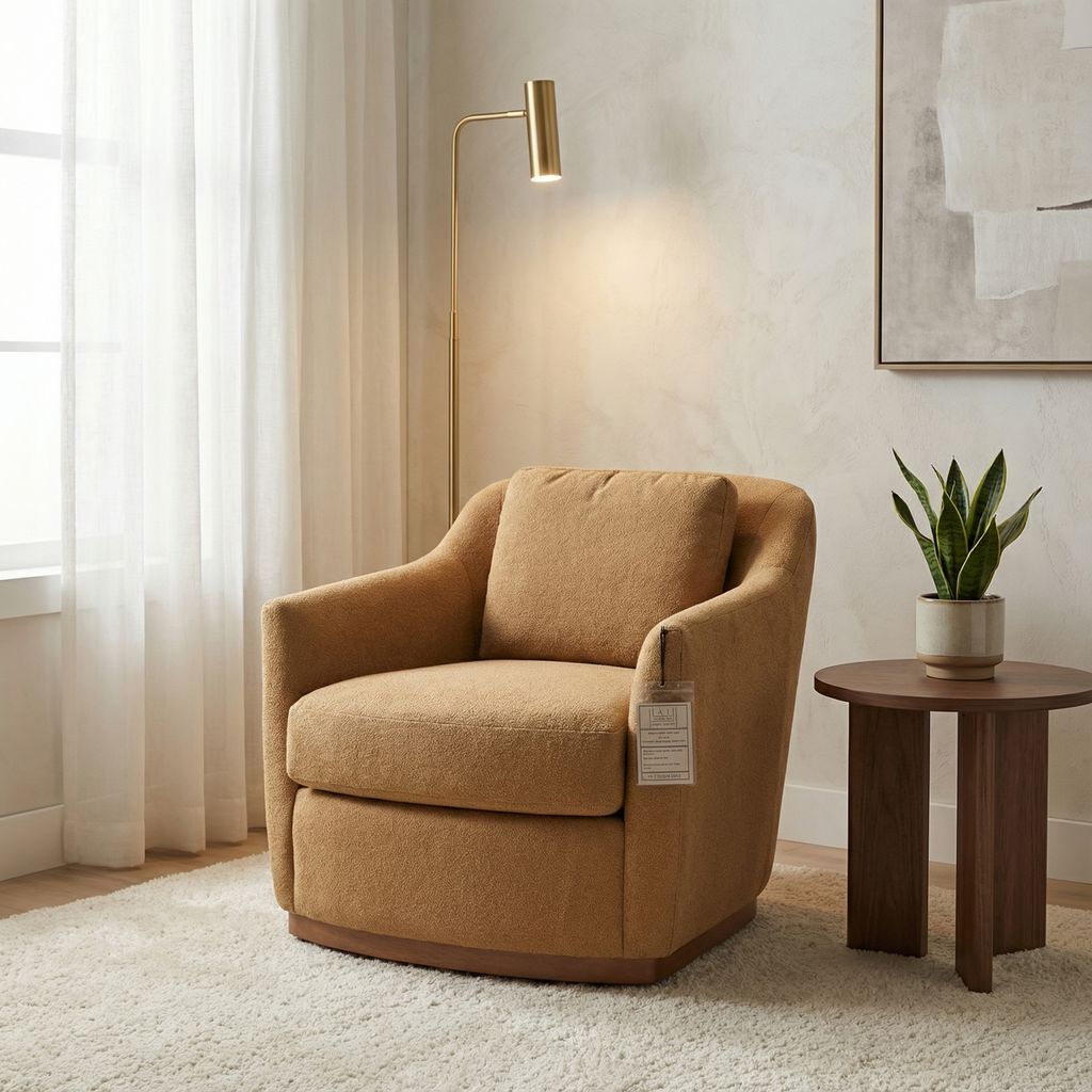 Jonah 33" Express Ship Swivel Chair - Performance Camelback + Walnut