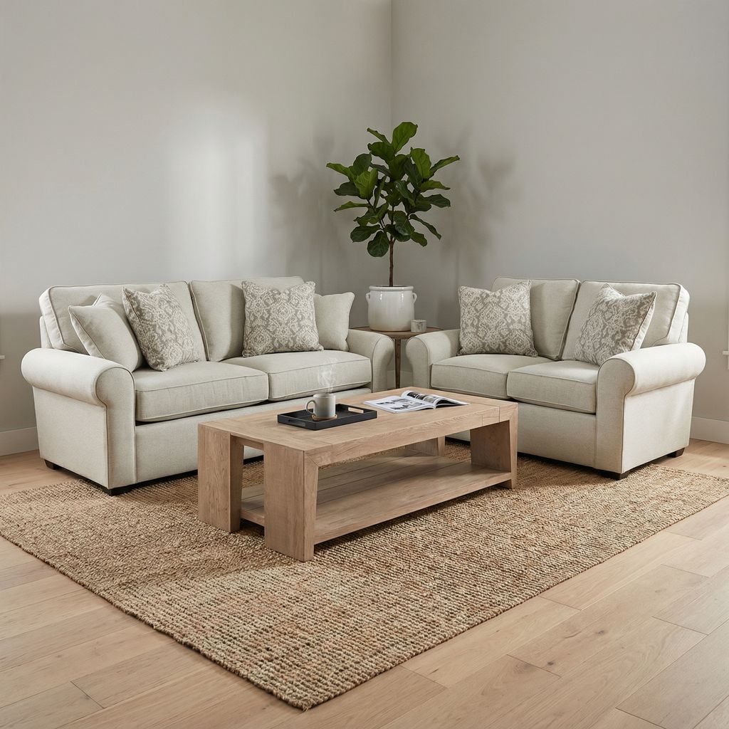 Katrina 84" Rolled Arm 3 Cushion Sofa - Performance Sand Linen