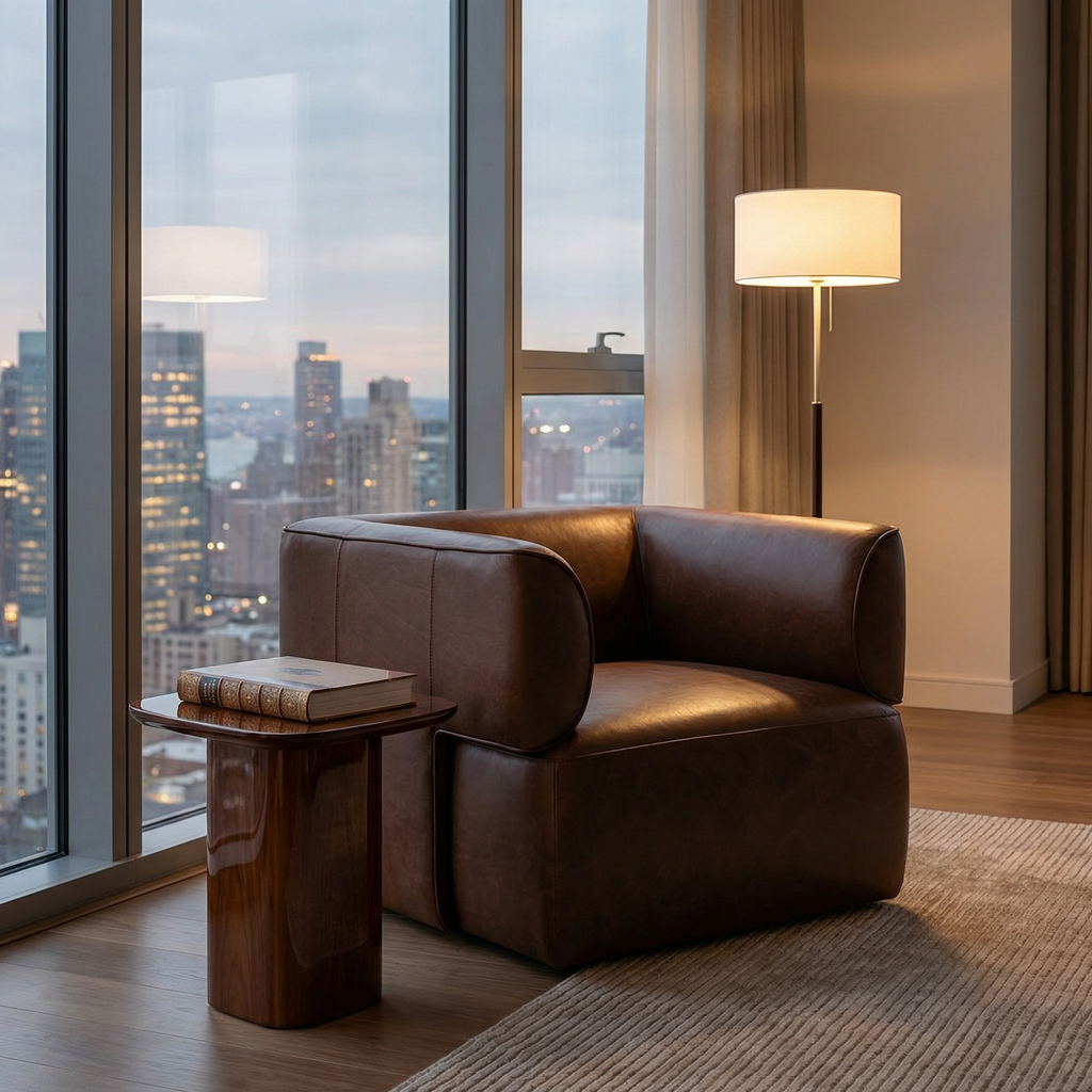 Lance 36" Top Grain Leather Swivel Chair - Dulane Mahogany