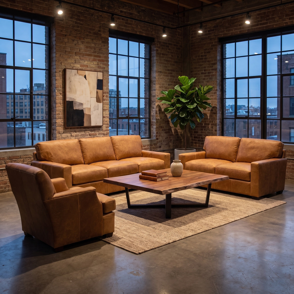 Laredo 73" Wide Track Arm 3 Cushion Top Grain Leather Loveseat- Hollis Tobacco