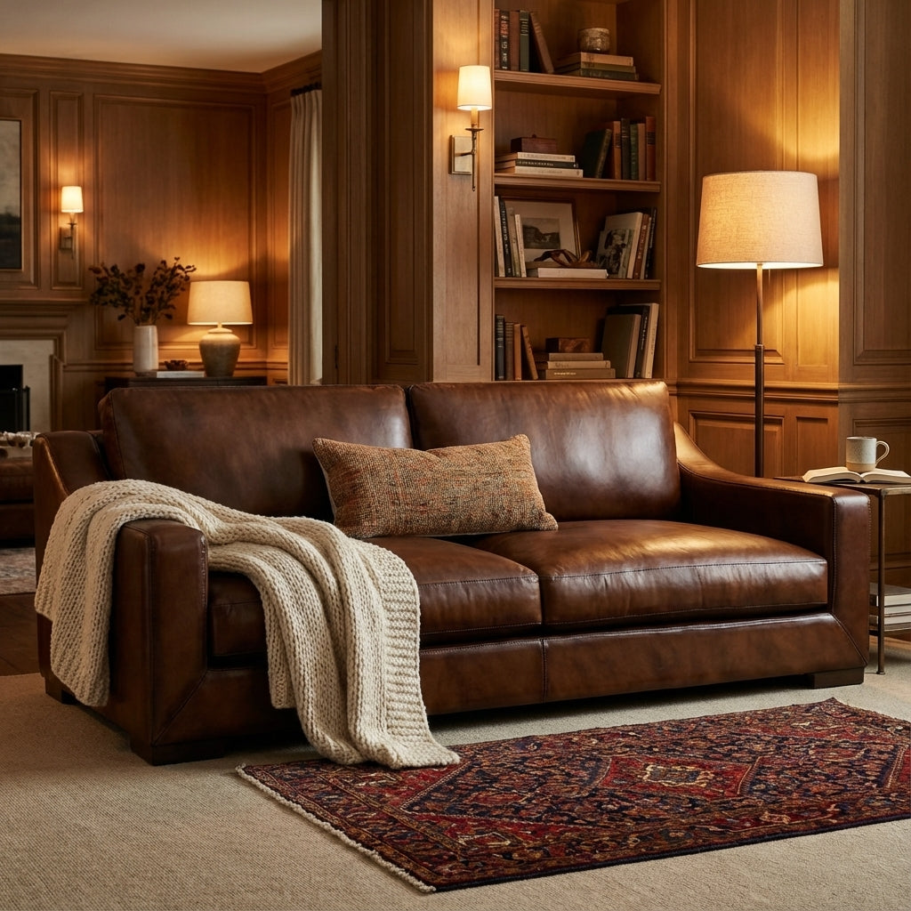 Leonardo Luxe 96" Top Grain Leather 2 Cushion Sofa - Daytona Antique