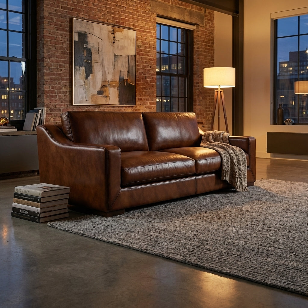 Leonardo Luxe 69" Top Grain Leather 2 Cushion Loveseat - Daytona Antique