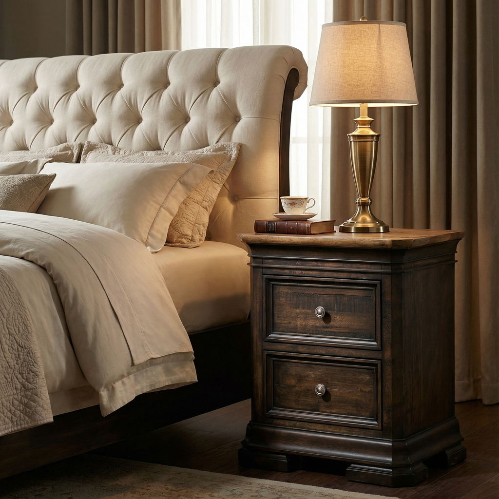 Lewis 24" Mahogany 2 Drawer Nightstand - Natural + Charcoal