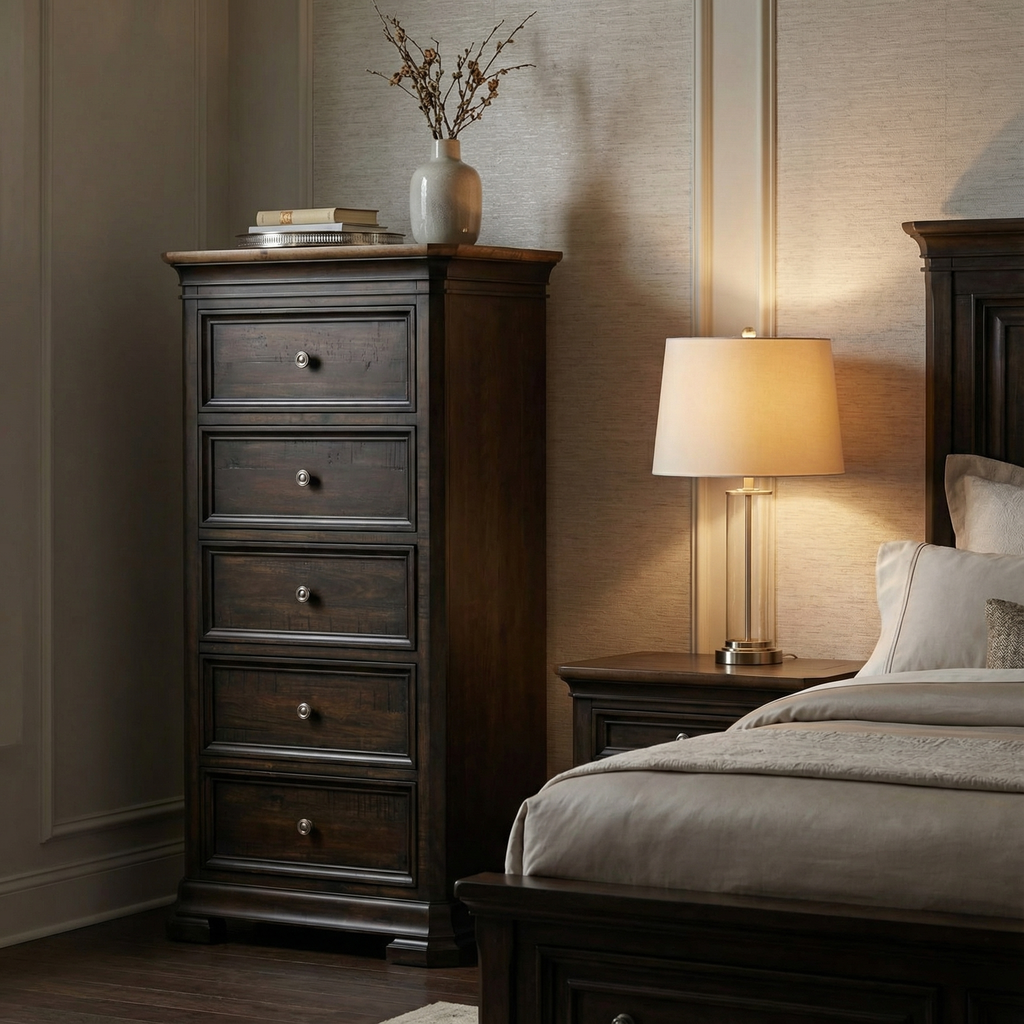 Lewis 30" Mahogany 5 Drawer Lingerie Chest - Natural + Charcoal