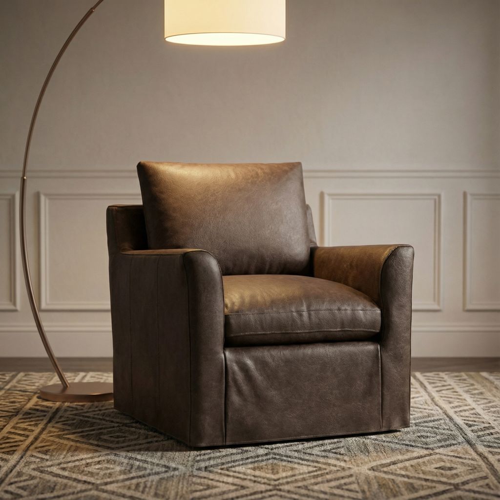 Liam 34" Top Grain Leather Swivel Chair - Country Life