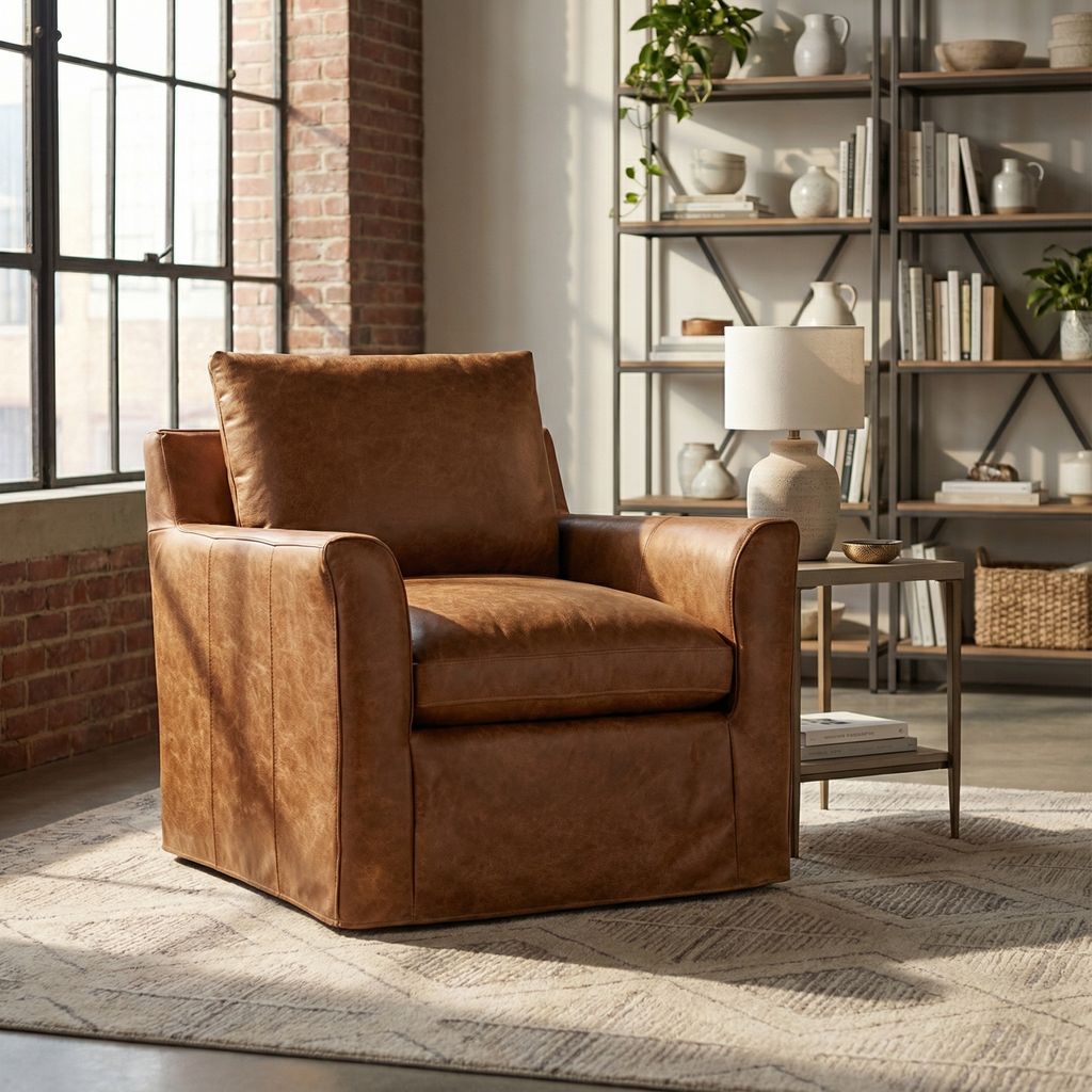 Liam 34" Top Grain Leather Swivel Chair - Saddle
