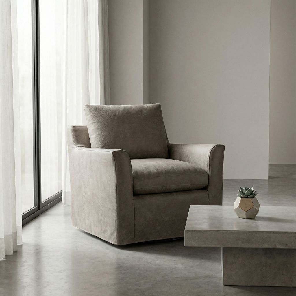 Liam 34" Top Grain Leather Swivel Chair - Taupe