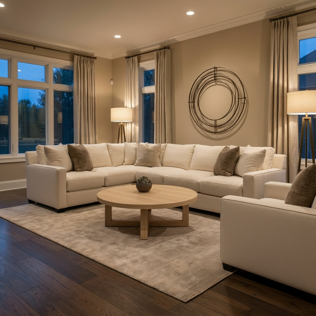 Madison 129" x 100" 6 Cushion Sectional - Crypton Natural Linen