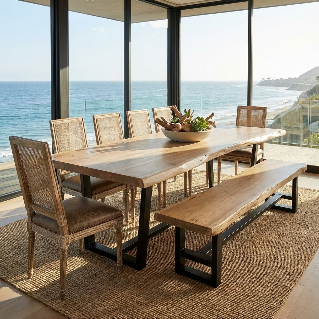 Malcolm Acacia 120" Live Edge Dining Table - New White Wash