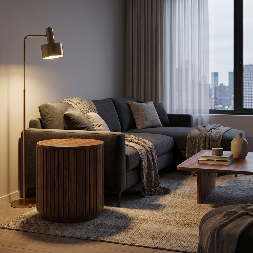 Malcolm Acacia 20" Round End Table - Natural + Gray