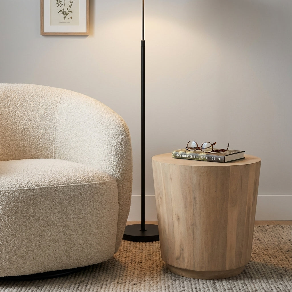 Malcolm Acacia 20" Round End Table - New White Wash