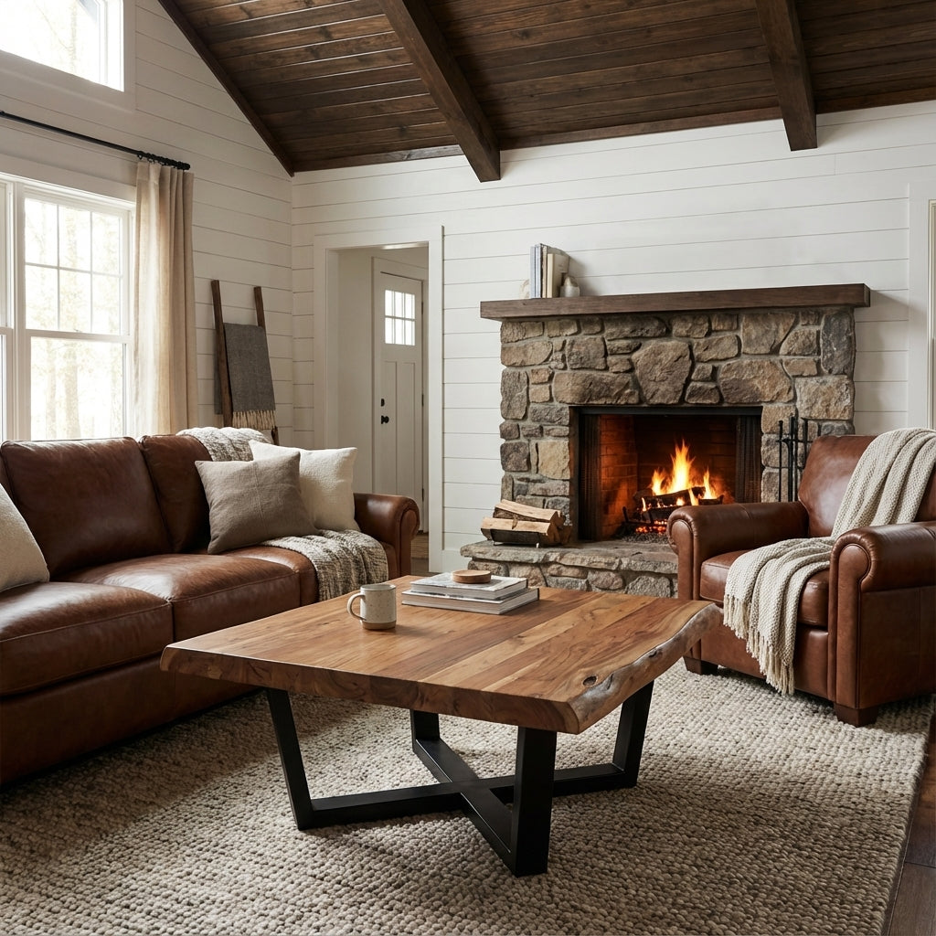 Malcolm Acacia 40" Square Live Edge Coffee Table - Natural + Gray